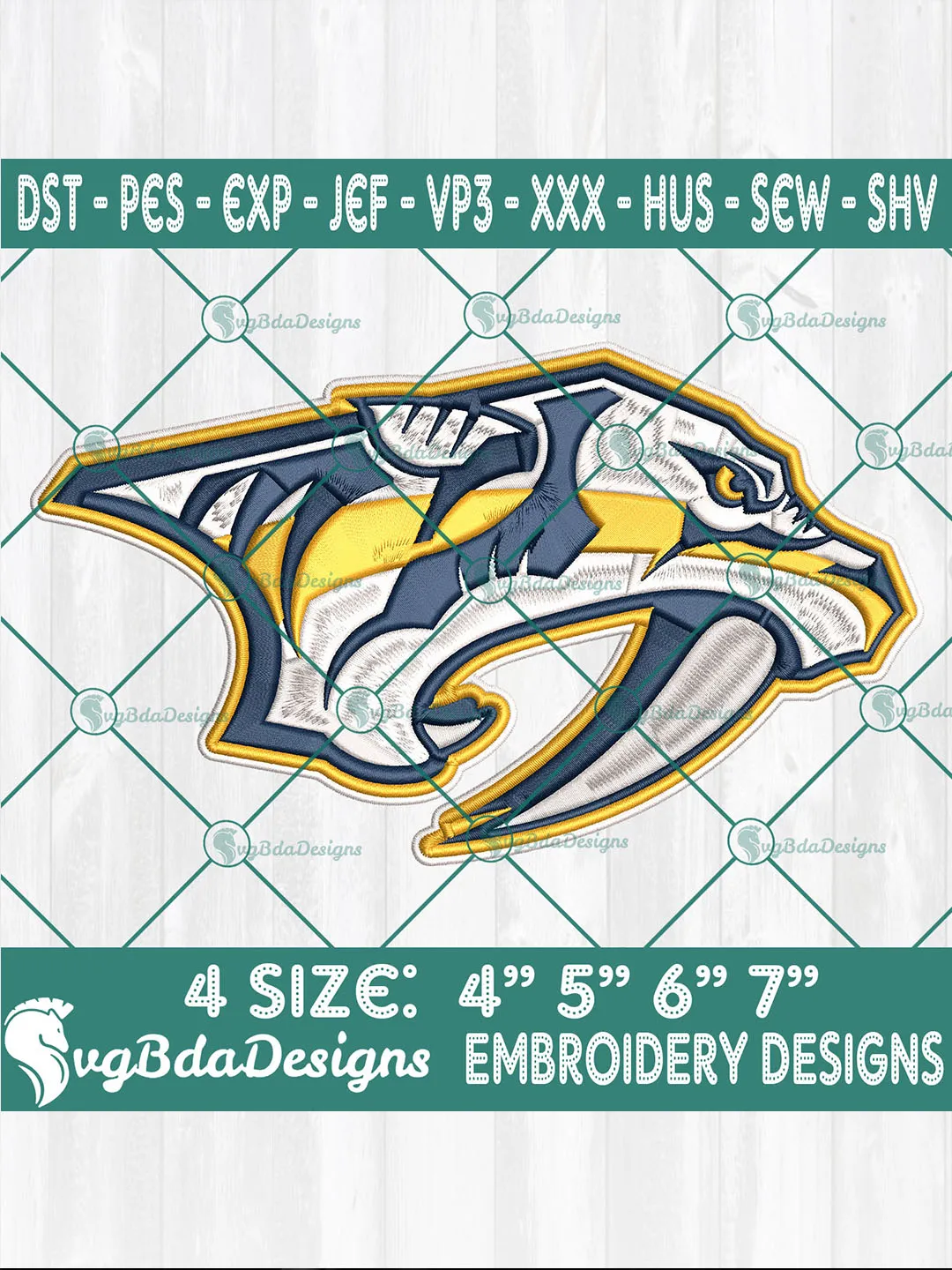 Nashville Predators Embroidery Designs | NHL Hockey Logo Digital Files
