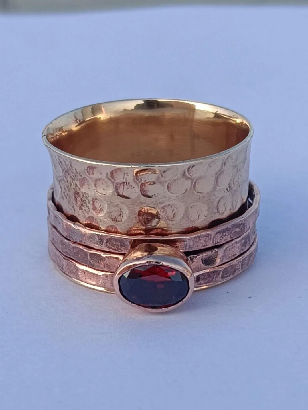Garnet Gemstone Spinner Ring, Beautiful Ring, Three Spine Bands Copper Ring, Pure Copper Ring, Handmade Ring, Gifts For Her ,