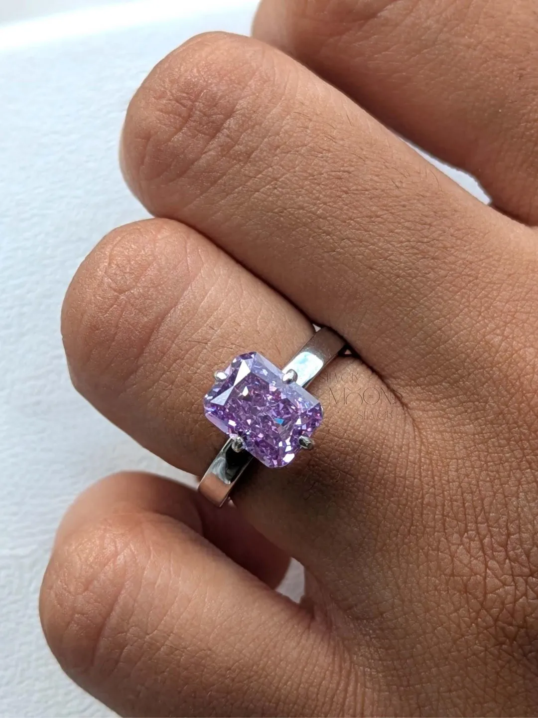 2.5Ct Purple Radiant Cut Ice Crushed Moissanite Solitaire Ring, 925 Sterling Silver Engagement Ring, Promise Ring for Women