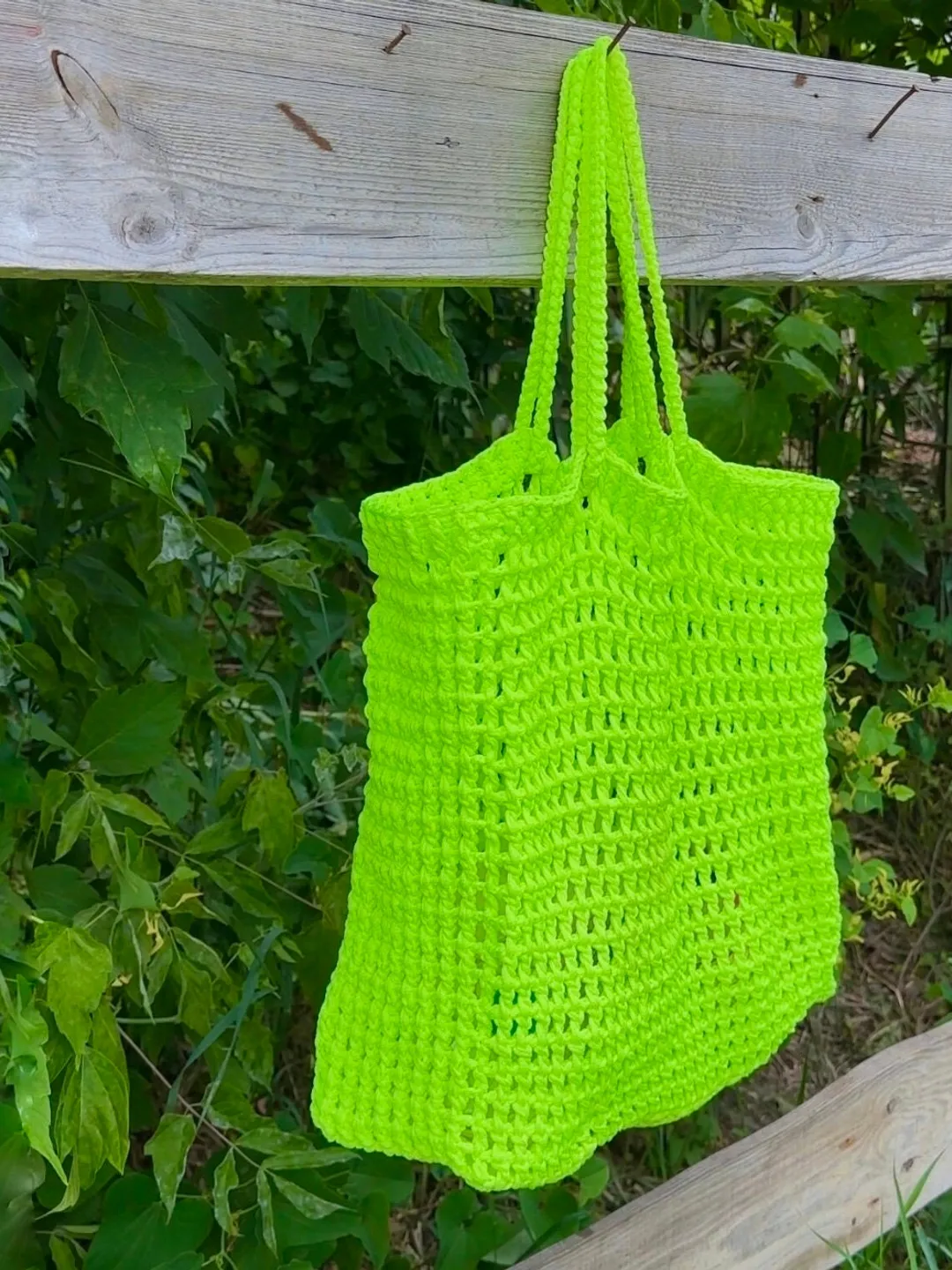 Women Bright Large Beach Net Bag With Polyester Cord in Lime Green, Tote Hippie, Boho Purse, Handbag, Mash Bag