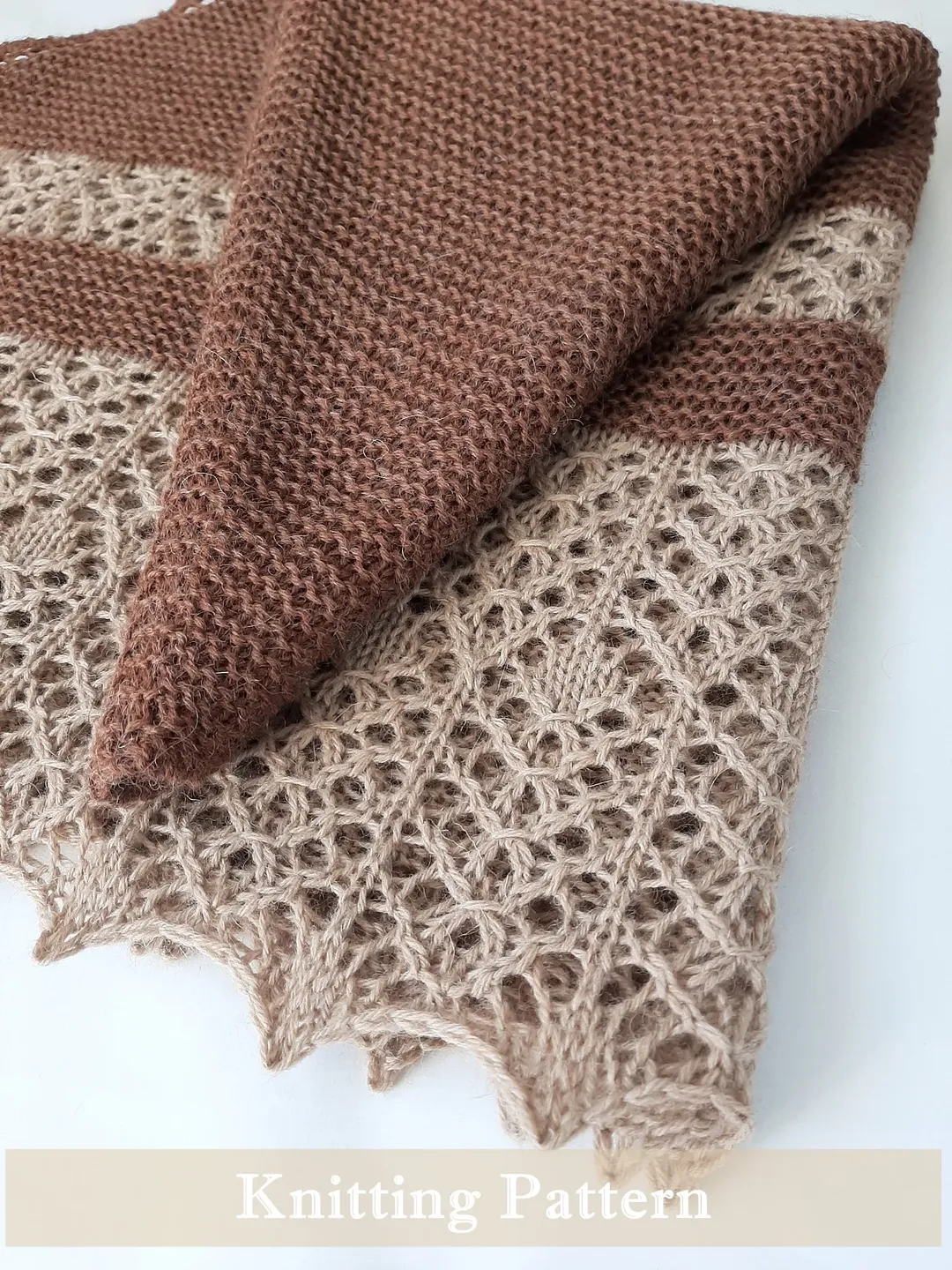 Wintery Shawl Knitting Pattern with Garter and Lace Stitches in 2 sizes