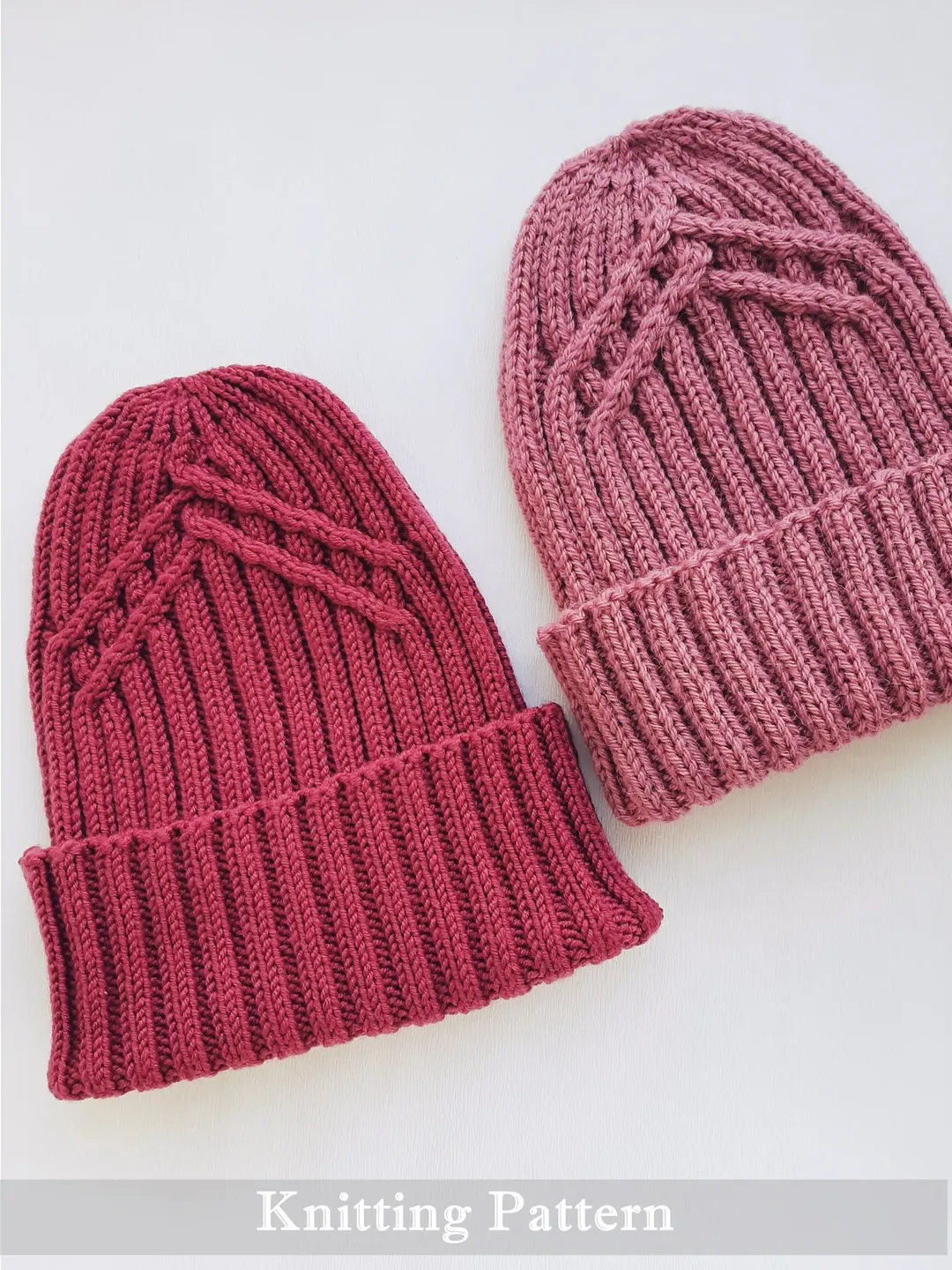 Accented Hat Knitting Pattern Ribbed Hat with Cabled Crown 2 sizes