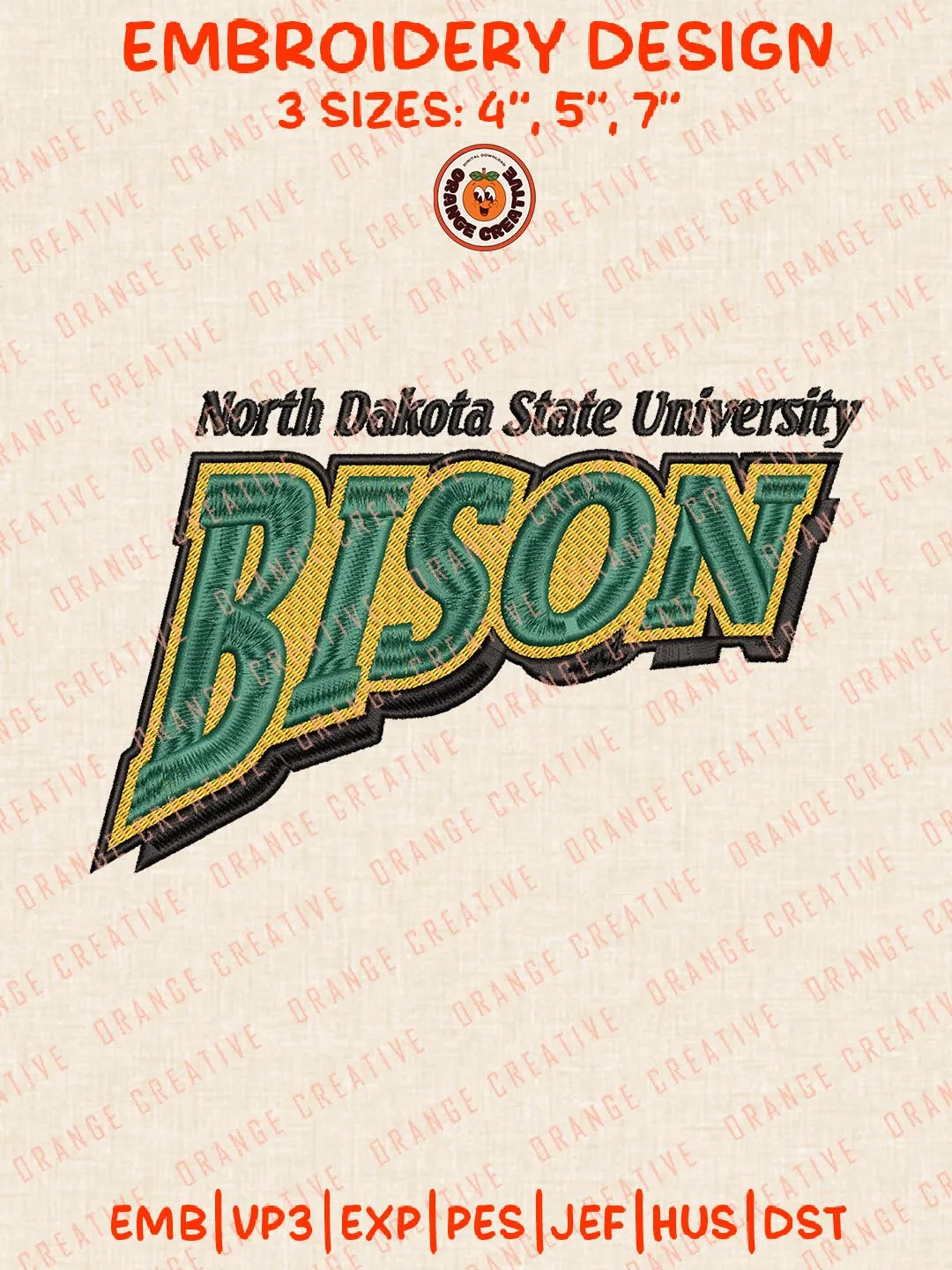 North Dakota State Bison Text Logo Embroidery Design Files, NCAA Logos Embroidery Designs, NCAA North Dakota State Bison Machine Embroidery Files, 3 Sizes, Custom Sizes, Instant Download