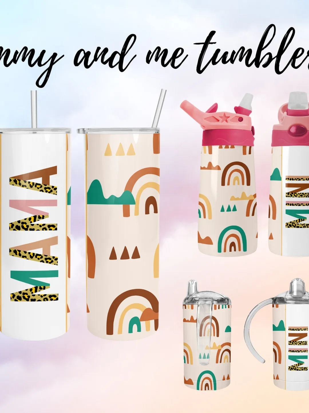 Mommy and me tumbler set digital download PNG Sublimation design for 20 oz skinny tumbler/ 12 oz Flip Top Kids water bottle/ Sippy cup 12 oz