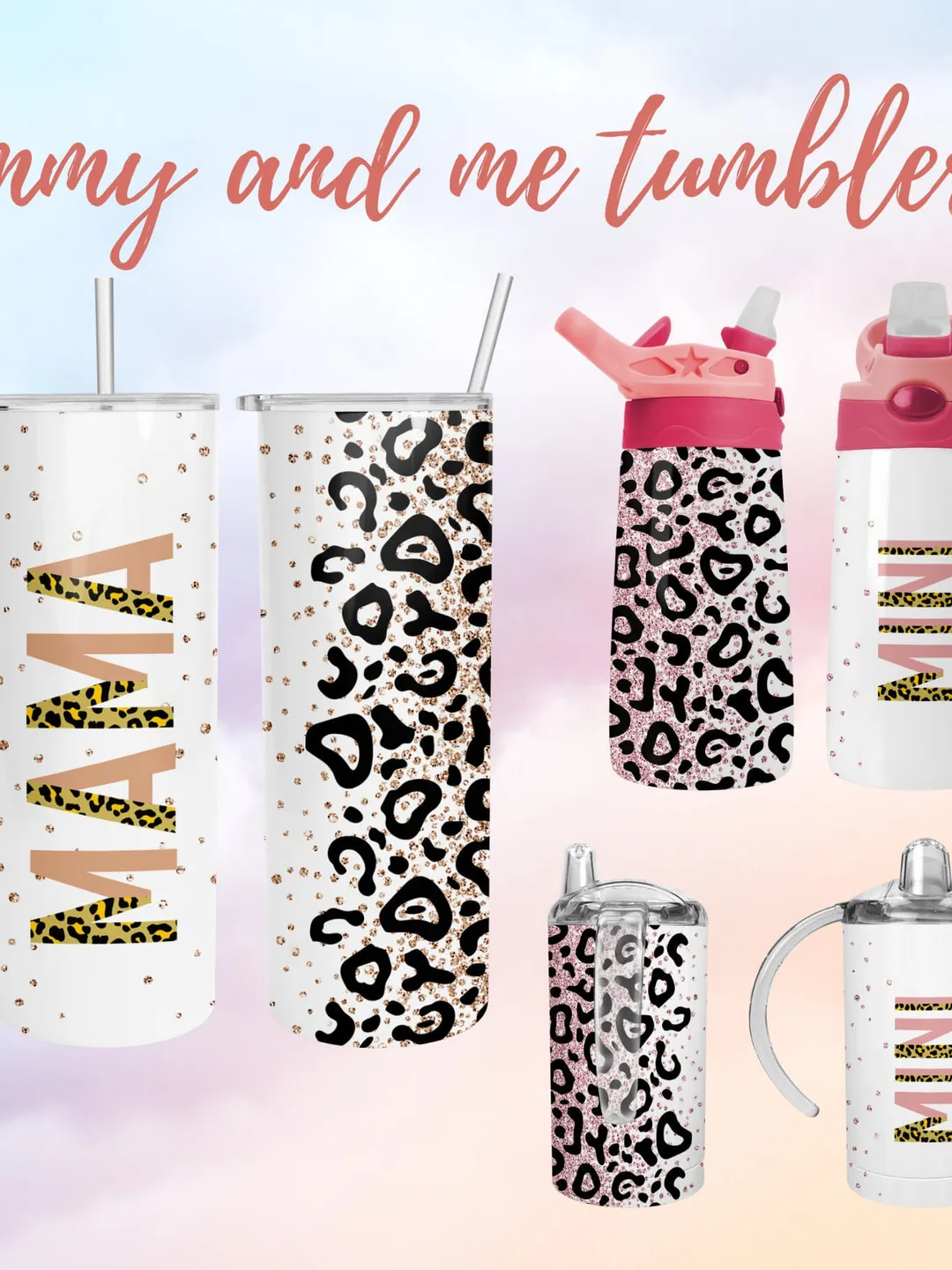 Mommy and me tumbler set digital download PNG Sublimation design for 20 oz skinny tumbler/ 12 oz Flip Top Kids water bottle/ Sippy cup 12 oz