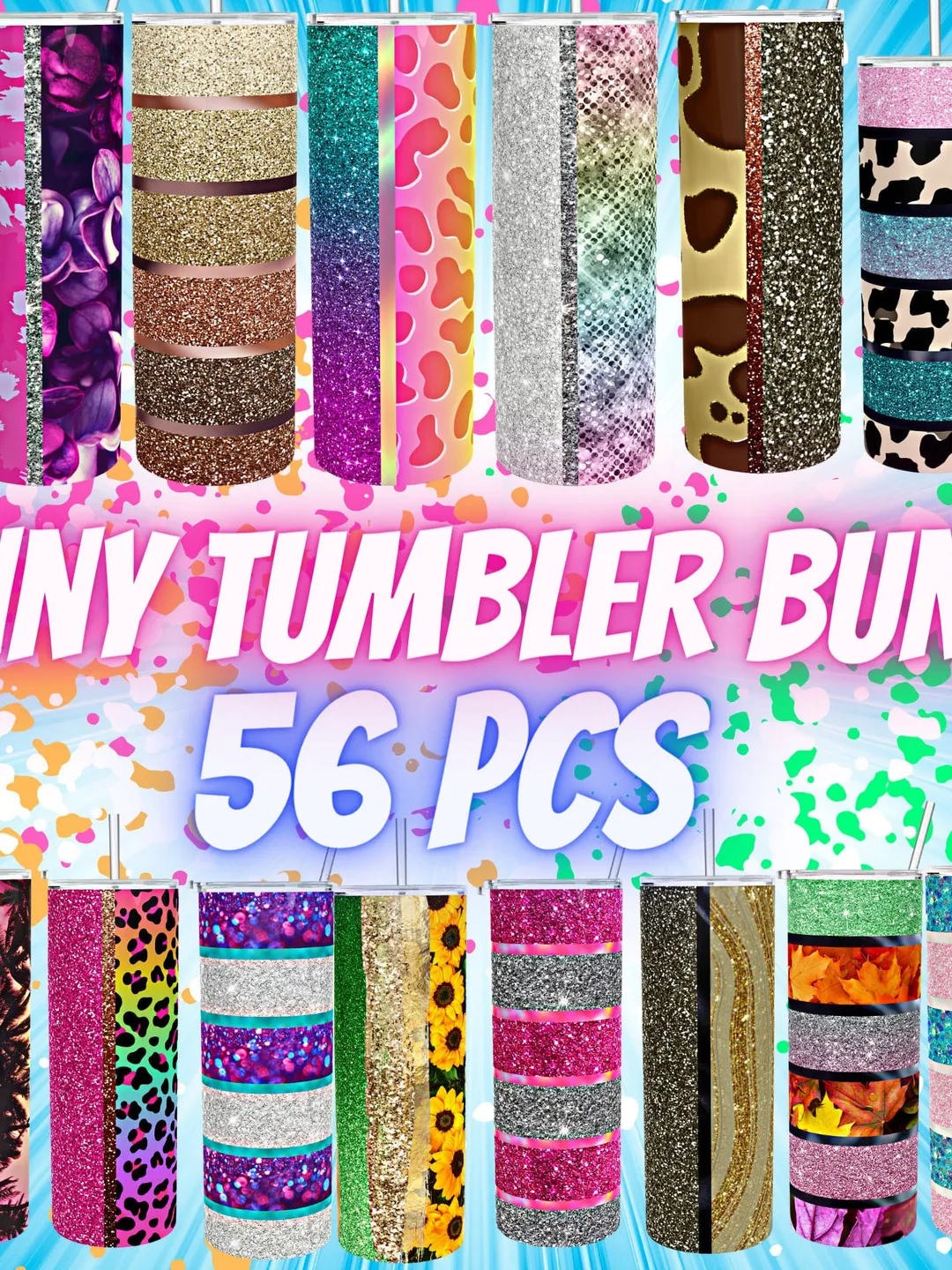 Bundle skinny 20 oz tumbler png 56 PCS Faux Glitter Confetti tumbler Leopard Print tumbler Sublimation Designs Downloads PNG