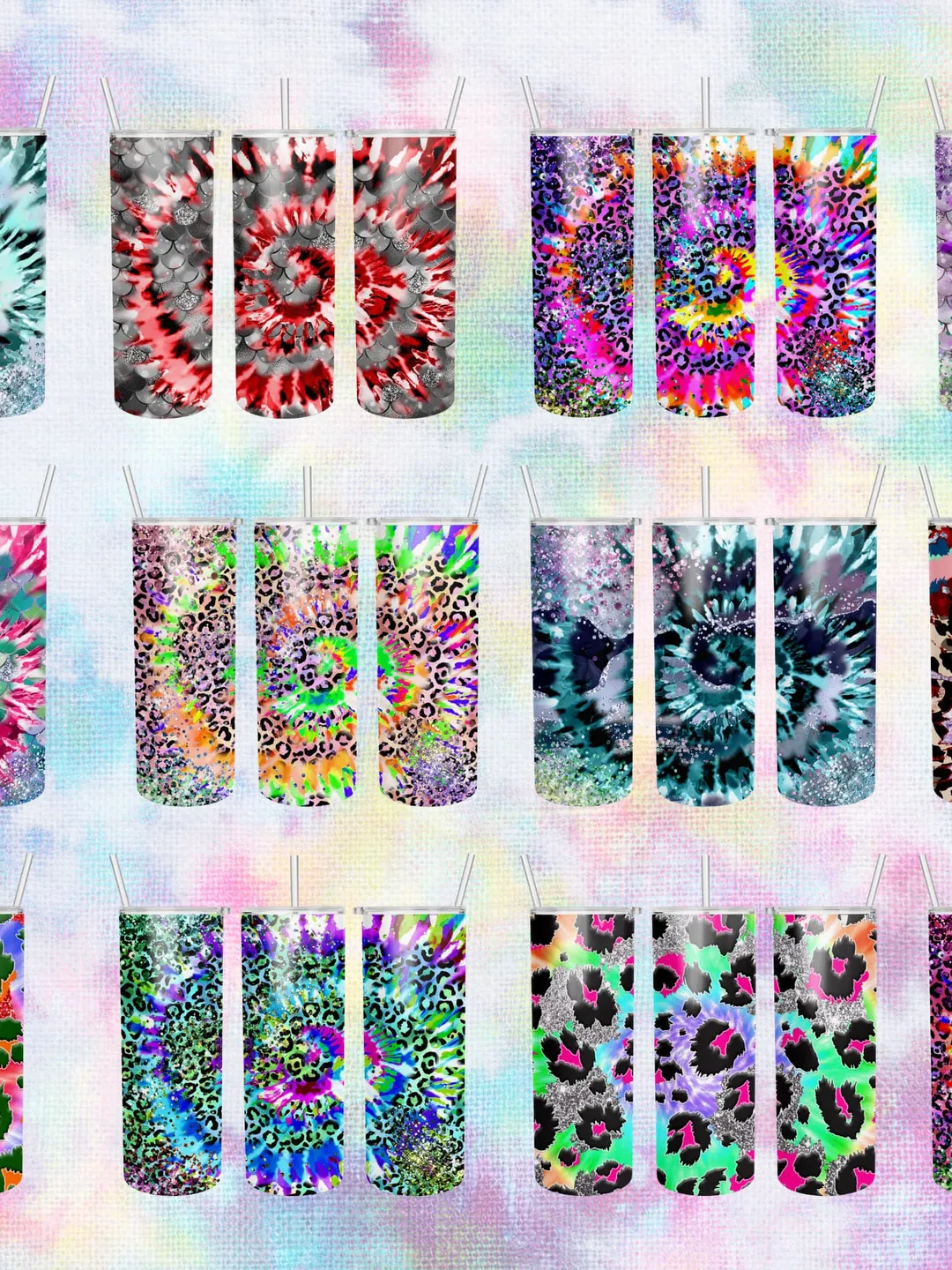 Tie Dye Bundle skinny 20 oz tumbler png 26 PCS Rainbow Leopard Print tumbler Sublimation Designs Downloads PNG