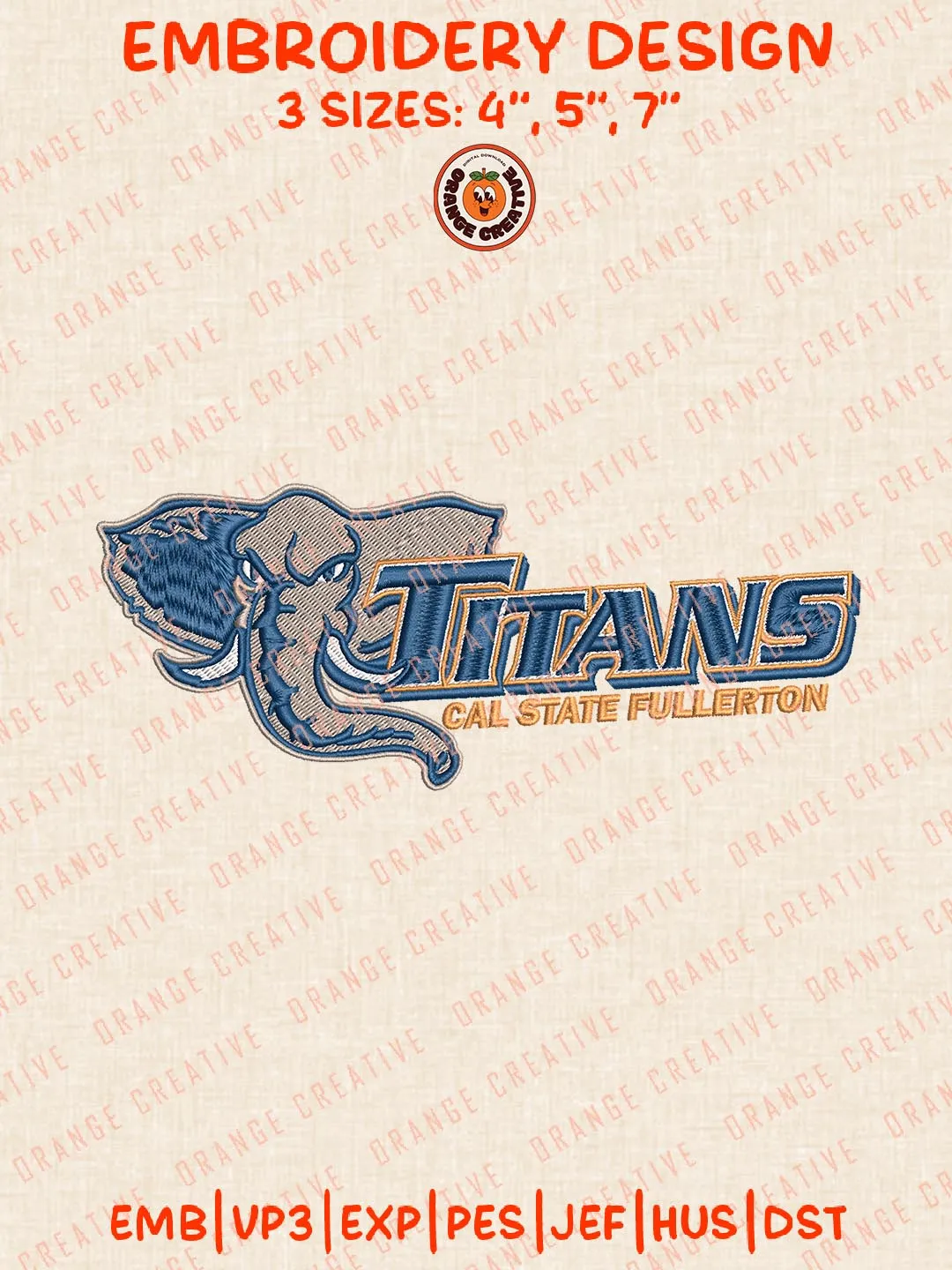 Cal State Fullerton Titans Logo Embroidery Design Files, NCAA Logos Embroidery Designs, NCAA Machine Embroidery Files, 3 Sizes, Custom Sizes, Instant Download