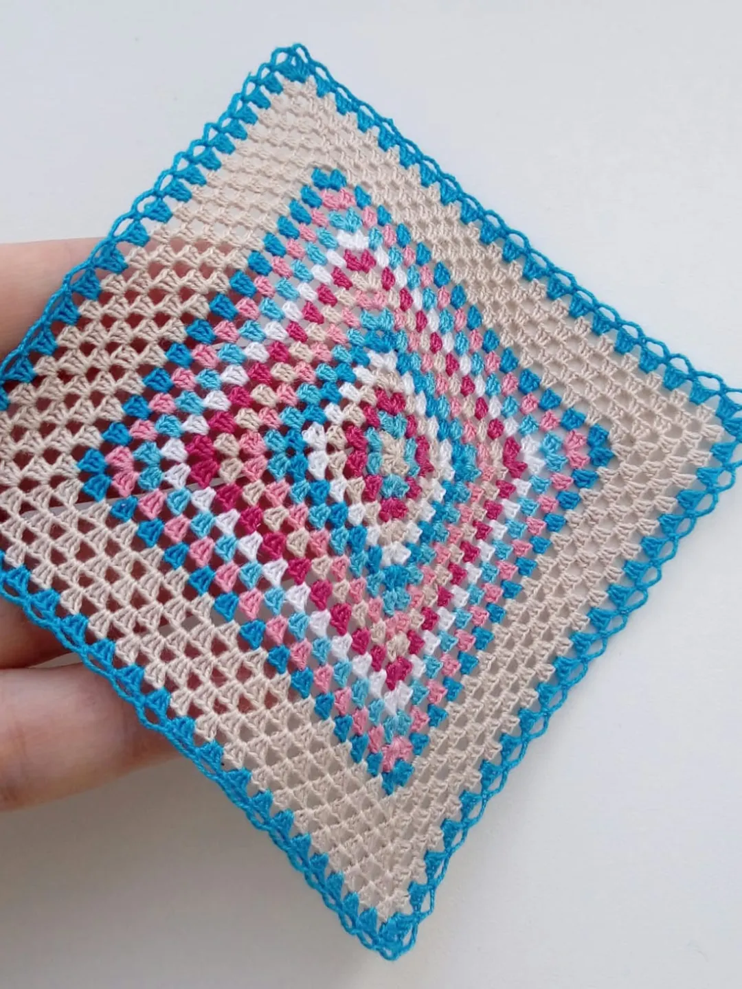 Miniature Square Blanket with Turquoise Stripes