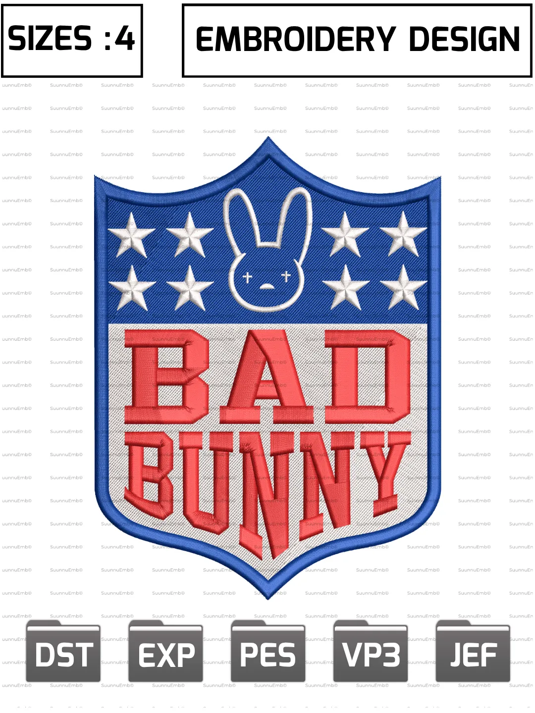 Bad Bunny Super Bowl Logo Embroidery Design,NFL Logos Embroidery Design,NFL Teams, Machine Embroidery Design File,4 Sizes, Digital Download