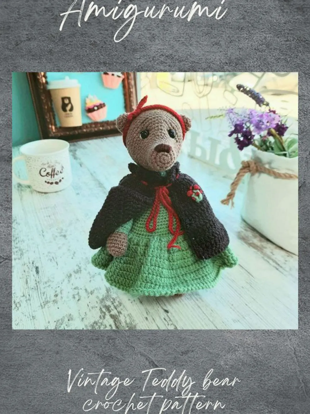 Amigurumi teddy bear crochet pattern. Teddy bear girl in vintage dress crochet pattern