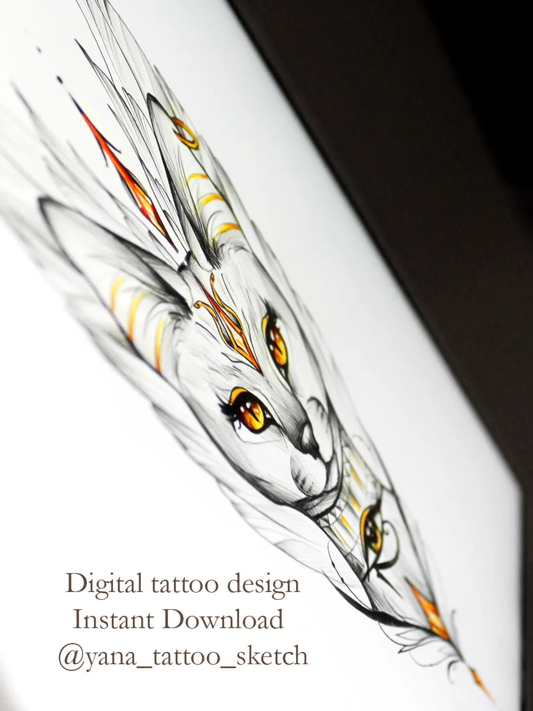 Bastet Tattoo Design Bastet Egyptian Goddess And Eye Of Horus Tattoo Idea Stencil Drawing, Instant download PDF, JPG, PNG