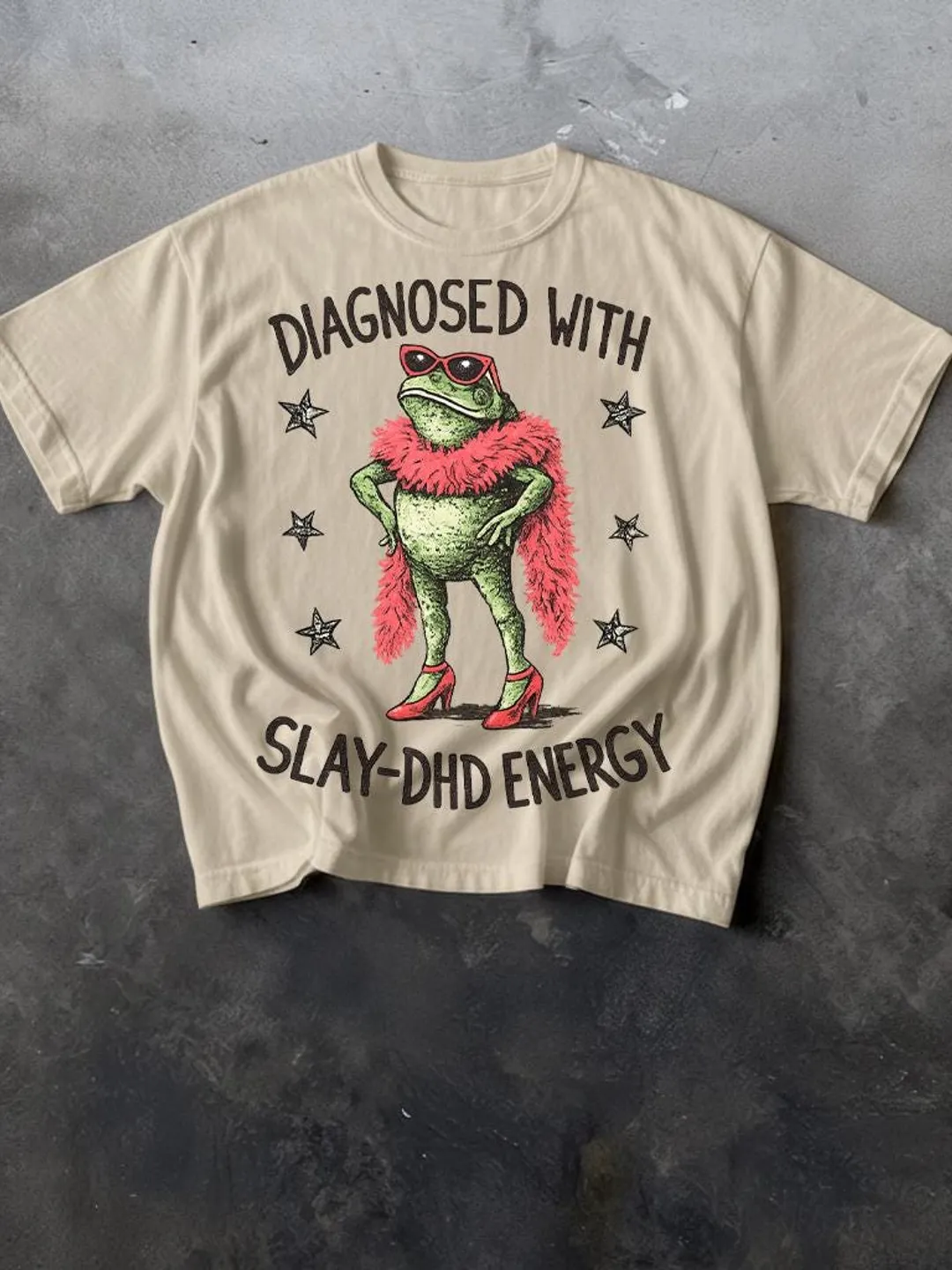 ADHD Frog Shirt, Neurodivergent Slay-DHD Energy Graphic Tee, Y2K Frogcore Style