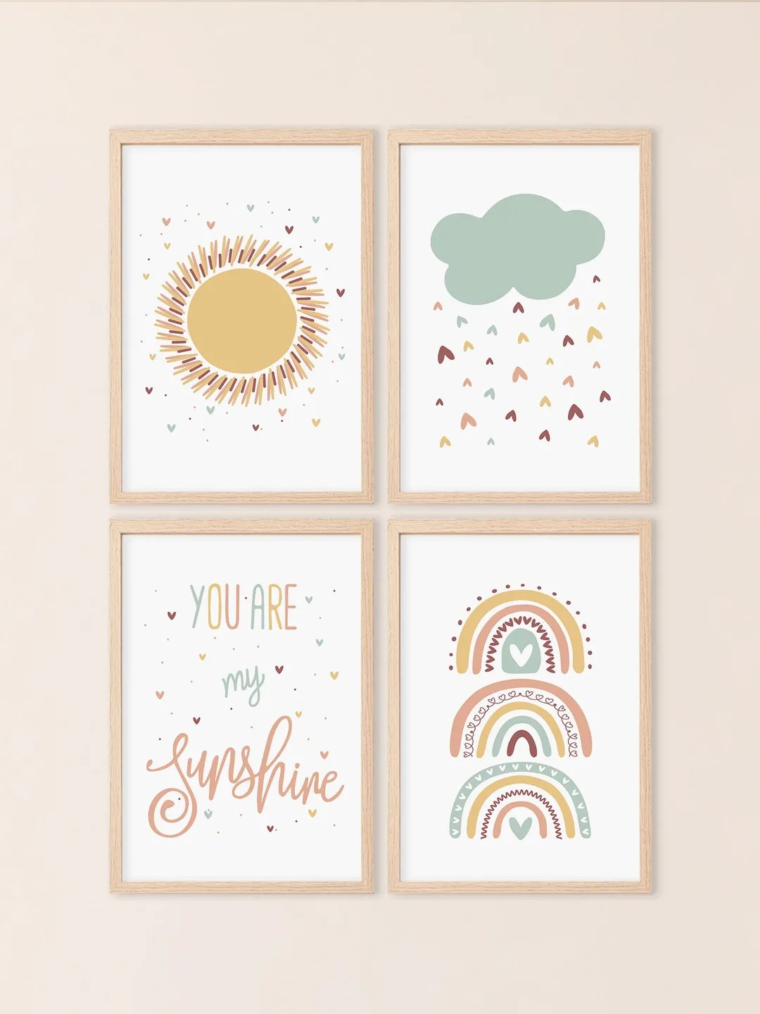 You Are My Sunshine Wall Art For Nursery Decor Printable Wall Art Pastel Rainbow Baby Downloadable Prints Set Of 4