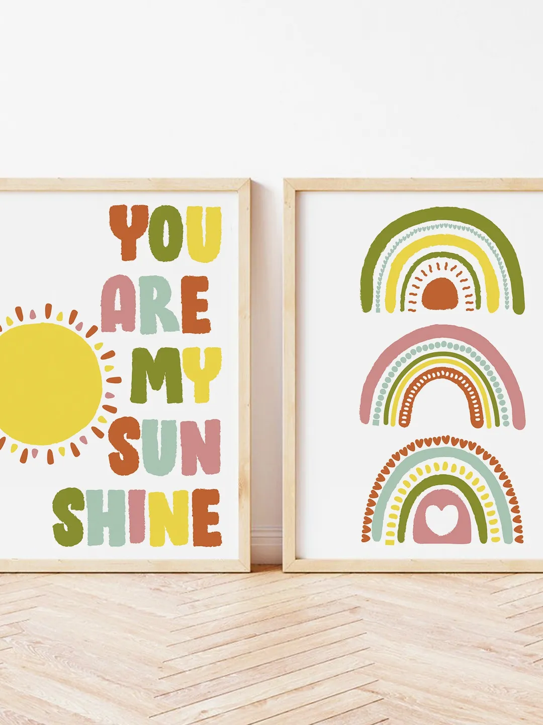 You Are My Sunshine Wall Art Print Wall Decor Boho Sunshine Nursery Wall Art Nursery Decor Girl Rainbow Sun Nursery Decor Baby Wall Art Set