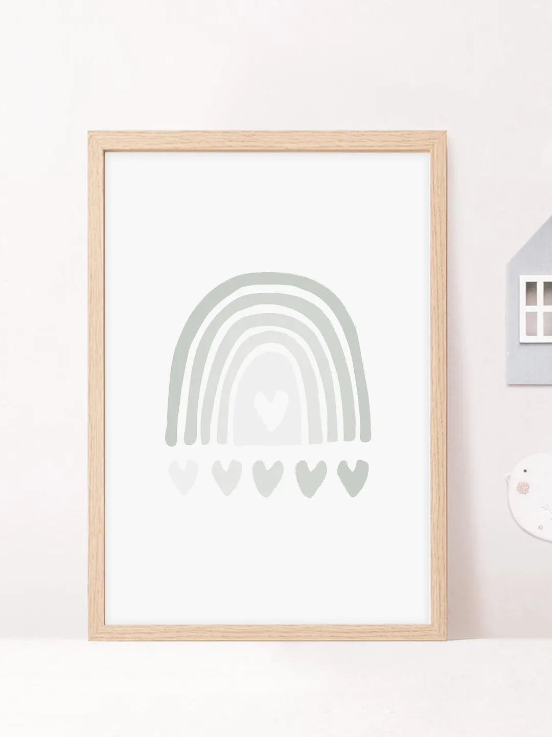 Rainbow Art Prints Blue Printable Wall Art Scandi Nursery Decor Kids Digital Print Hearts Printable Art Neutral Nursery Wall Art
