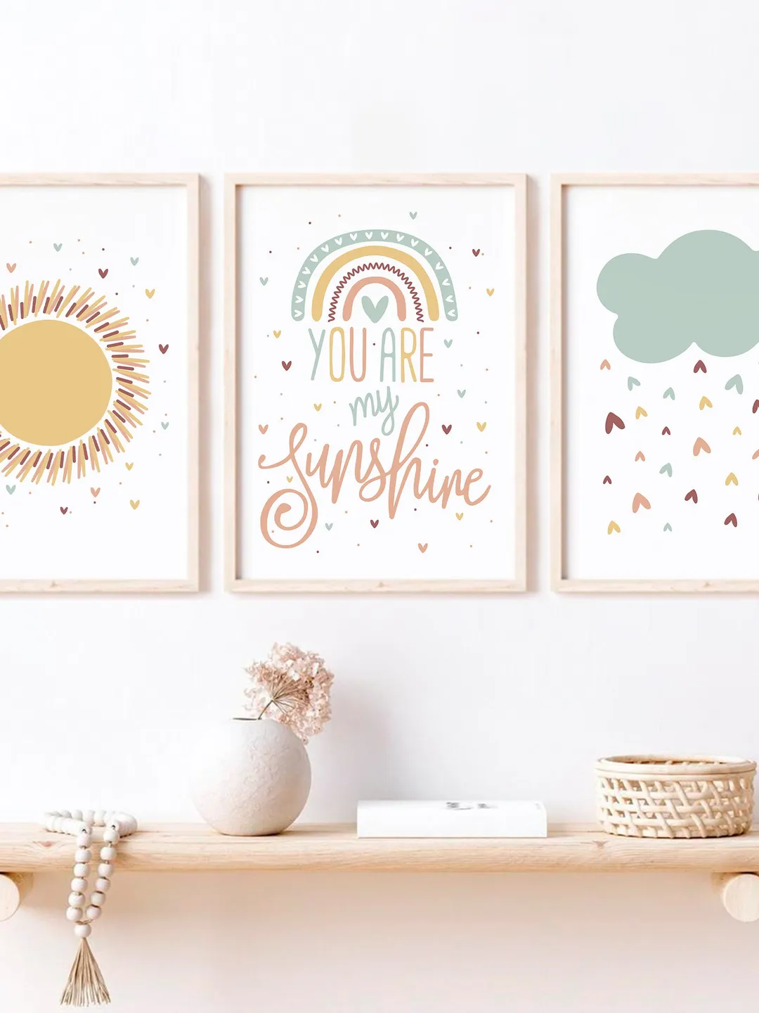 You Are My Sunshine Wall Art Print 3 Set Nursery Digital Download Printable Baby Shower Gift Rainbow Sun Cloud Wall Hanging Decor