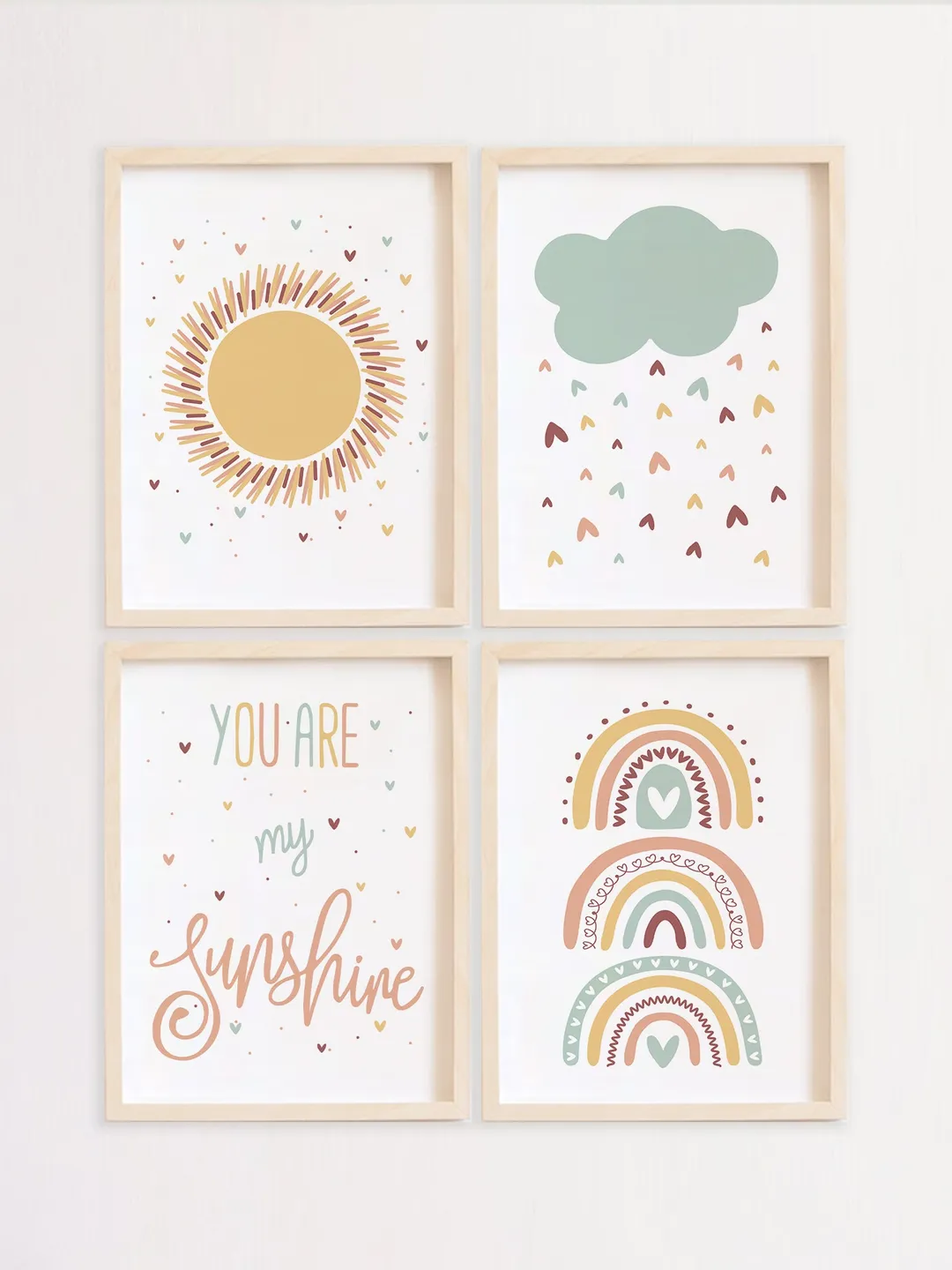 You Are My Sunshine Wall Art Set Of 4 Prints Boho Nursery Decor Girl Sunshine Nursery Wall Art Playroom Wall Decor Rainbow Digital Download