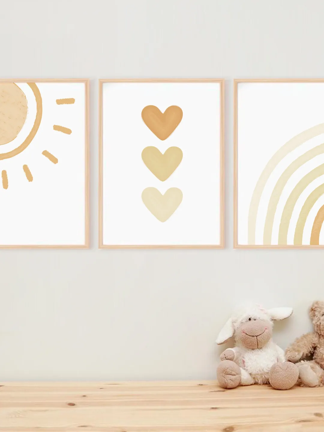 3 Piece Wall Art Boho Baby Nursery Decor Playroom Wall Sun Printable Poster Abstract Modern Rainbow Nursery Print Hearts Digital Download