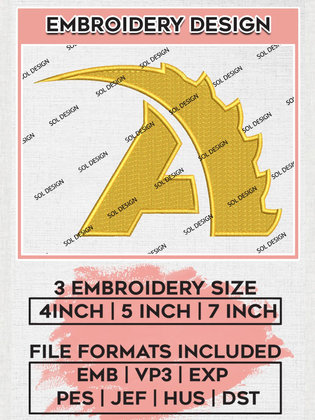 Allegheny Gators NCAA Team Letter Logo Embroidery Design Files, NCAA Allegheny Gators Machine Embroidery, NCAA Teams, 3 sizes, NCAA Machine embroidery designs, Digital Download