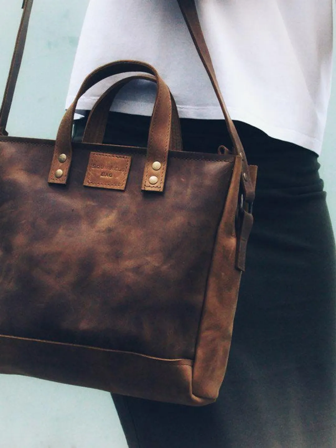 Brown Leather Bag for women, Simple Handbag, Urban Brown Leather Bag, Shoulder Bag Grunge Shoulder Bag Gift for Her