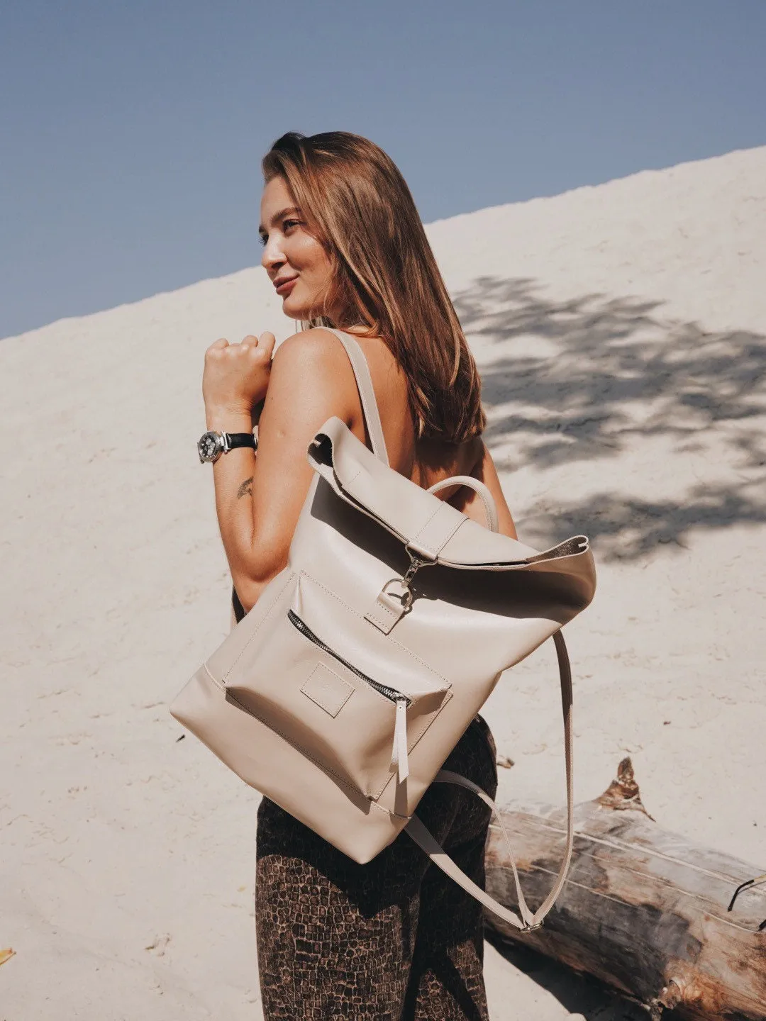 Leather Rucksack damen, Roll top backpack, Leather Backpack women, Laptop backpack, School backpack, Rolltop rucksack