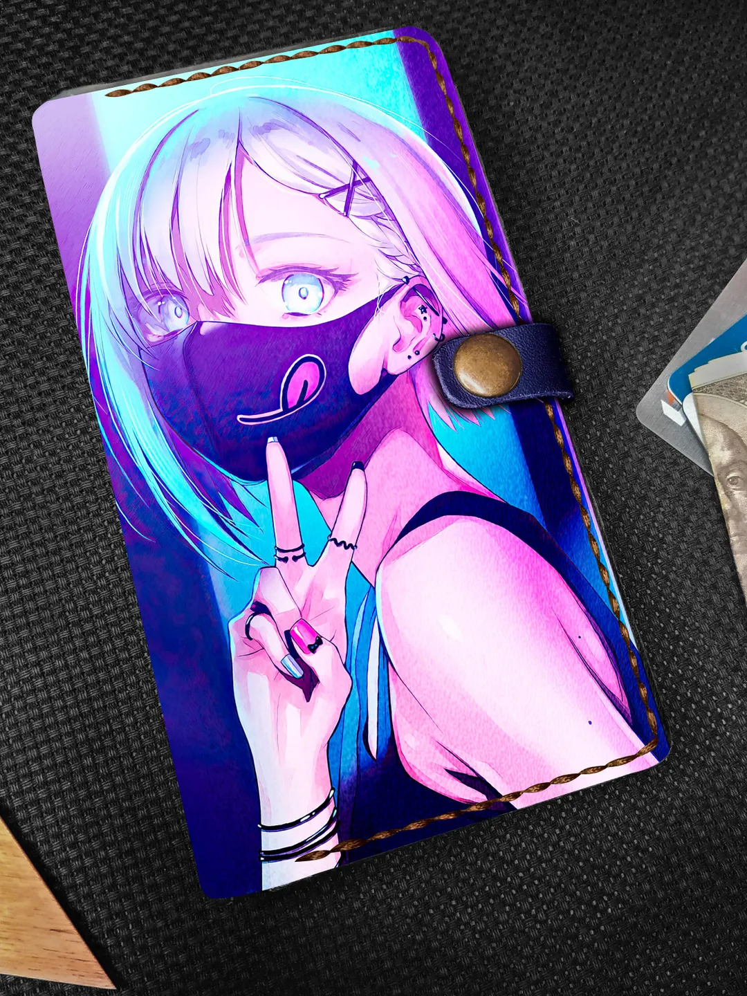 Anime Kawaii Leather iPhone Phone Wallet Case, Personalized Card Holder Cute Phone Wallet, iPhone Case 7 8 X XR 11 12 Pro Max, Gift for her