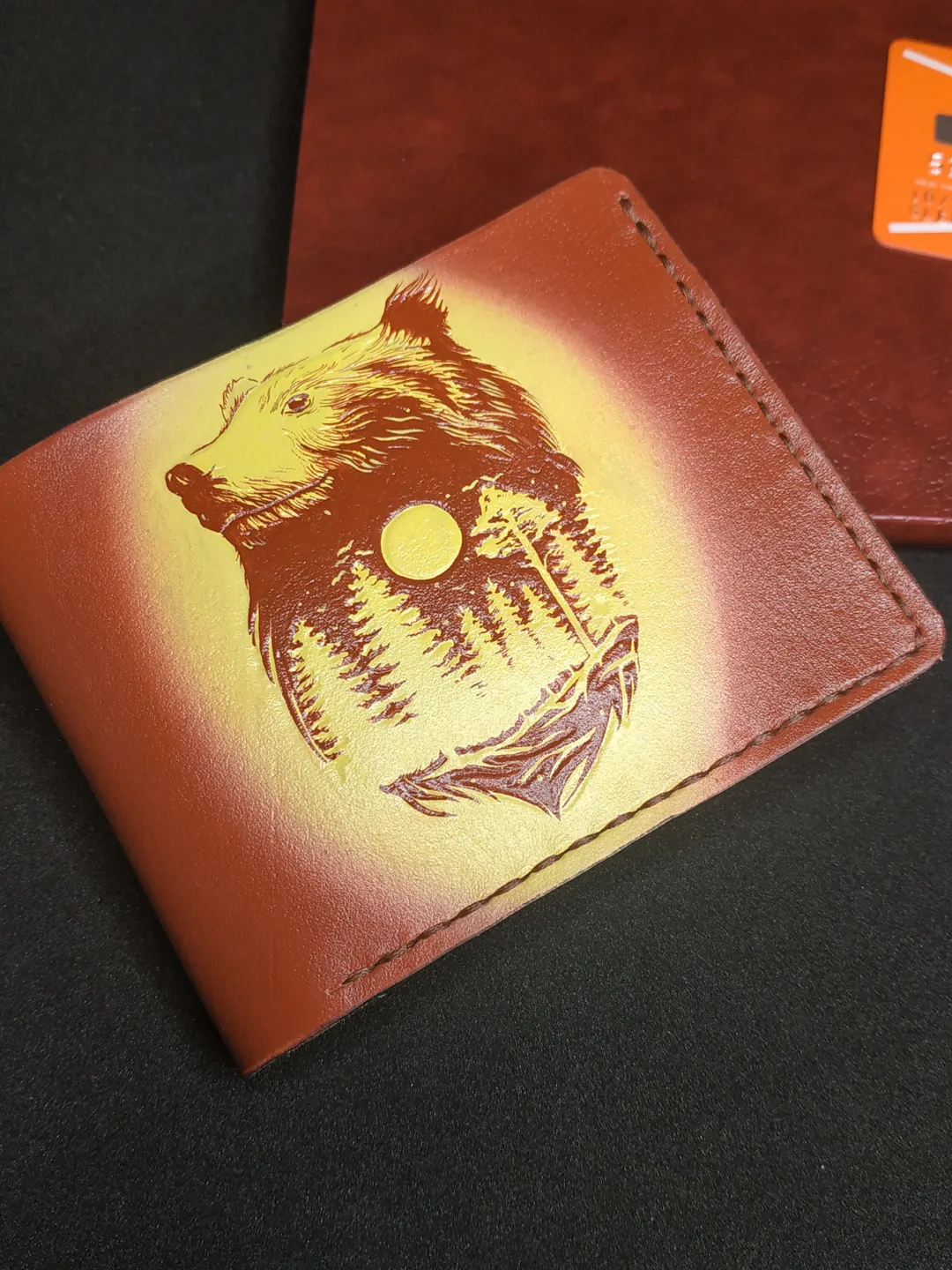 Bear Leather Wallet, Animal Custom Wallet, Engraved wallet, Leather wallet bifold, mens wallet leather, Brown wallet for men, Bear gifts