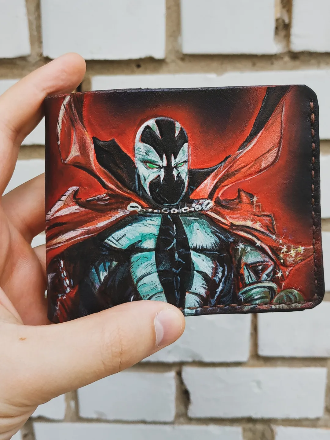 SPAWN Leather Wallet - Embossed Handmade Leather Wallet, Personalized Custom Bifold Wallet, Superhero Wallet Men Him Son Dad Boyfriend
