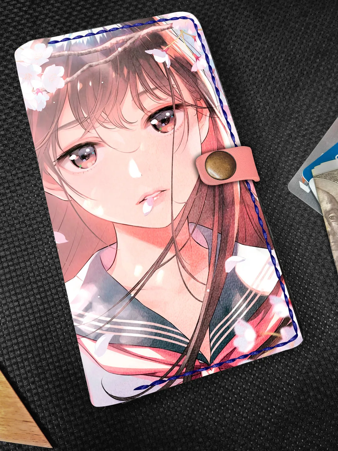 Anime Leather iPhone Wallet Case, Manga Personalized Strap Card Slot Embossed Leather Wallet Case, iPhone Case 7 8 X XR SE XS 11 12 Pro Max