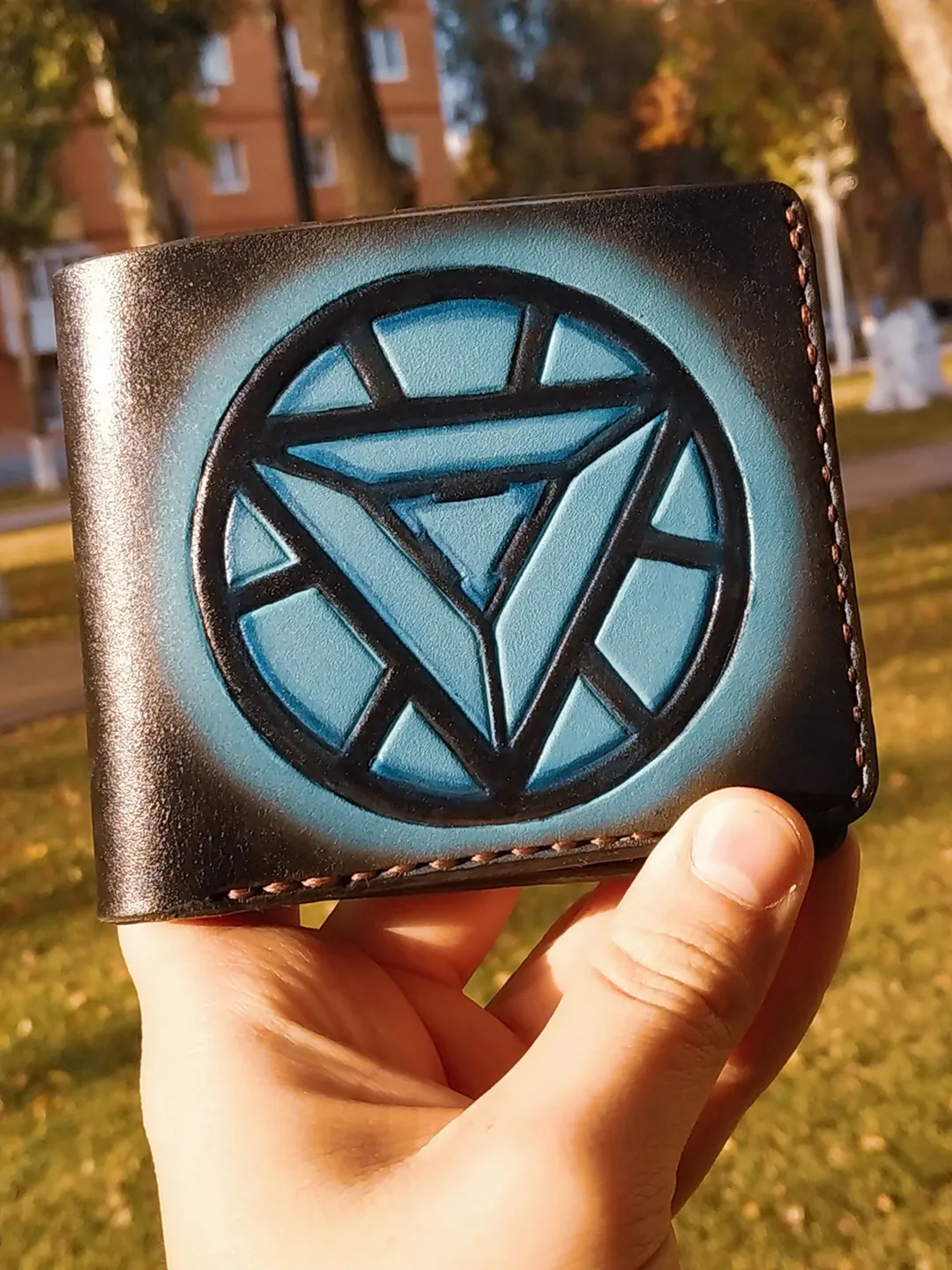 IRON MAN Leather Wallet, Handmade Embossed wallet, Personalized Marvel Wallet, Custom Mens wallet, Bifold Superhero Wallet for Husband, Gift