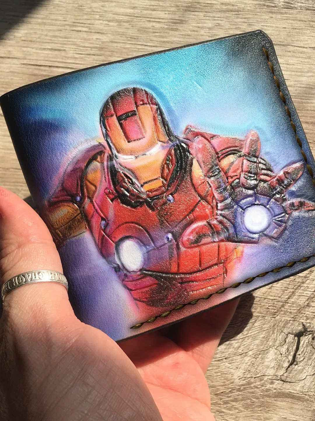 Iron Man & Spider-Man Wallet, Embossing Handmade wallet, Leather Wallet, Personalized Engraved Custom Wallet, Wallet Marvel Bifold, Gifts