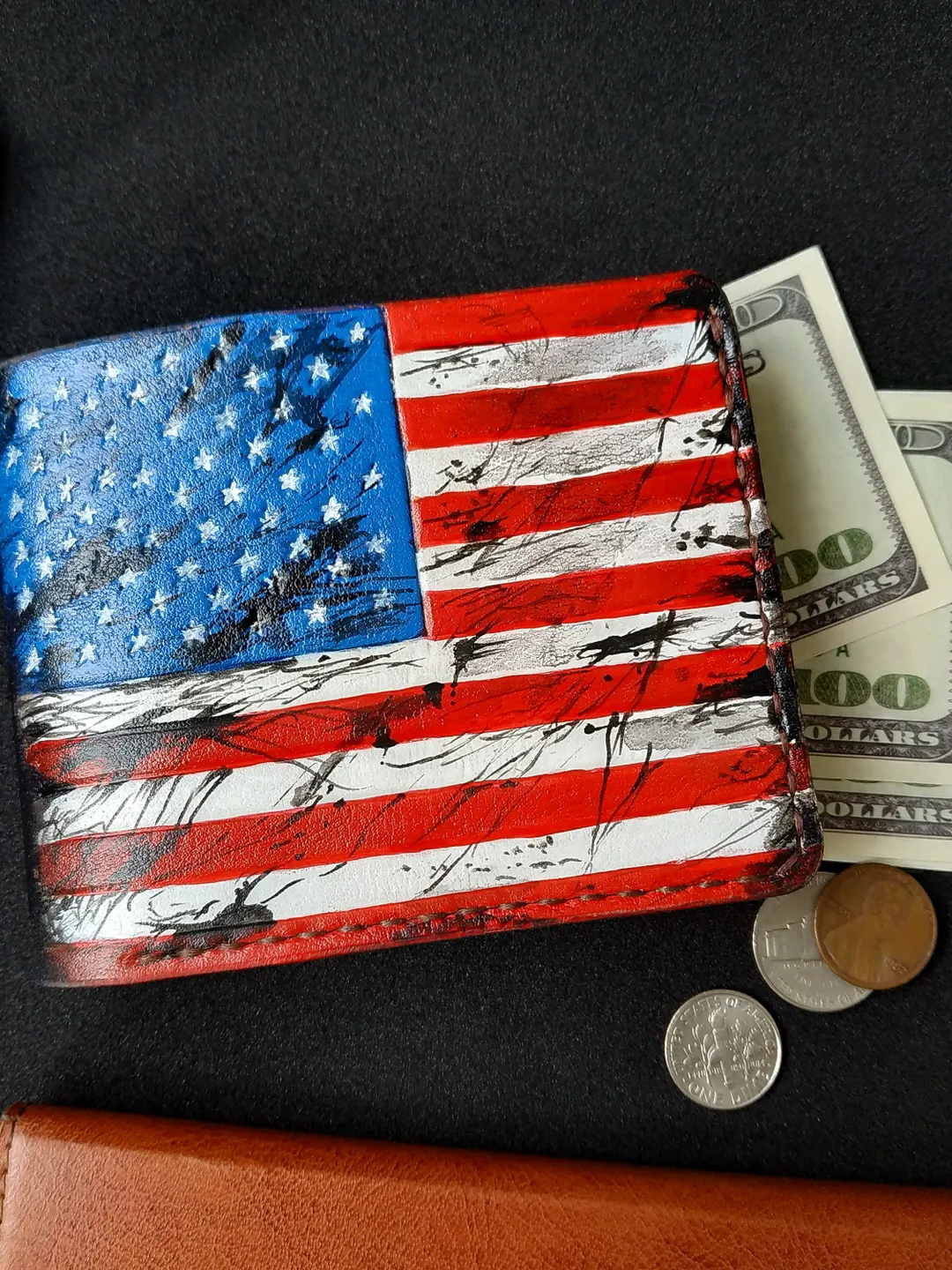 USA Flag Embossing Handmade Wallet, Leather wallet men, Personalized Custom Wallet, Patriotic wallet, Bifold leather wallet mens id pocket