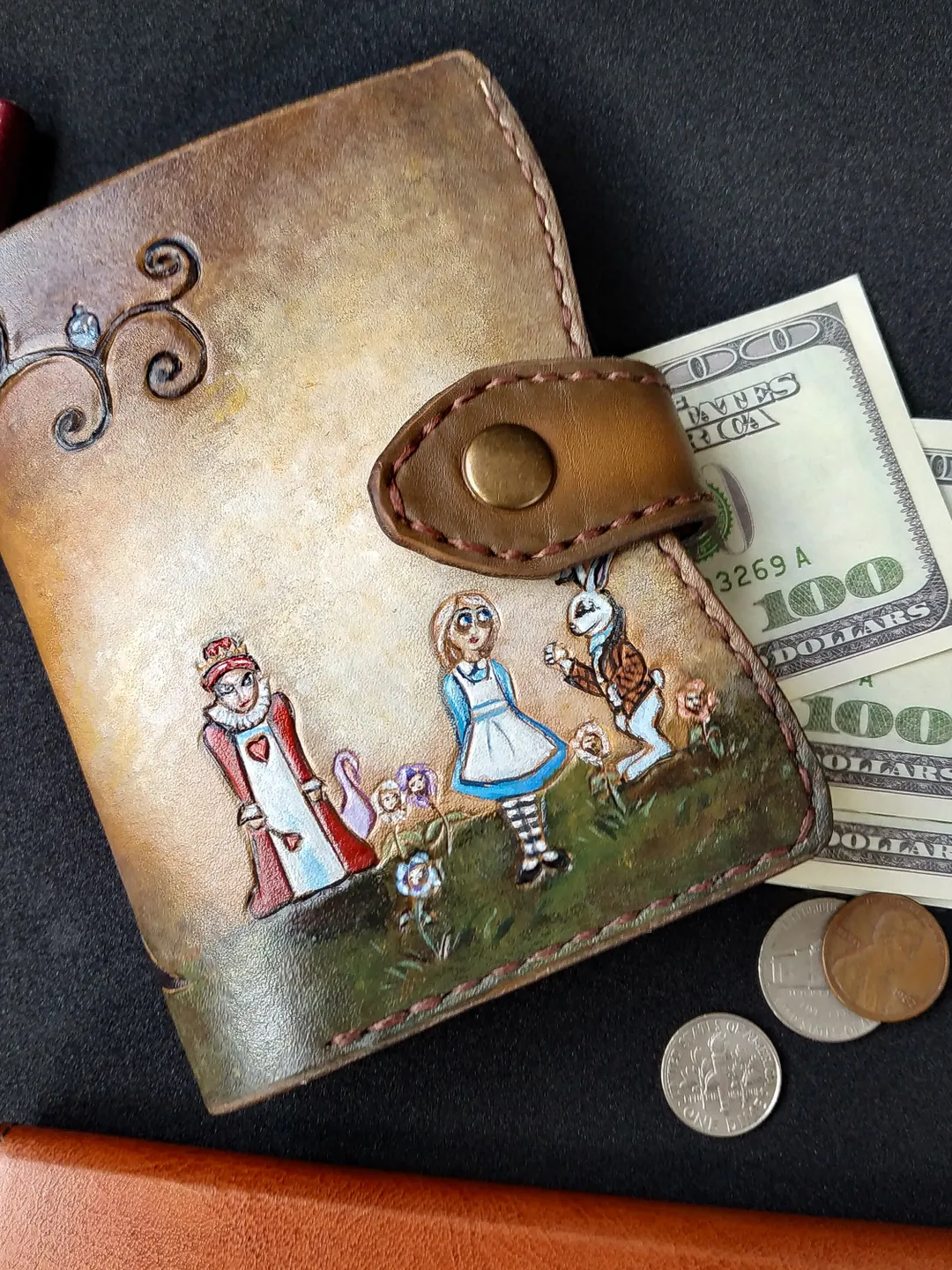 Personalized Leather Wallet women, Womens wallet, Alice In Wonderland, Mom gift, wedding gift, sister gift, gift for mom