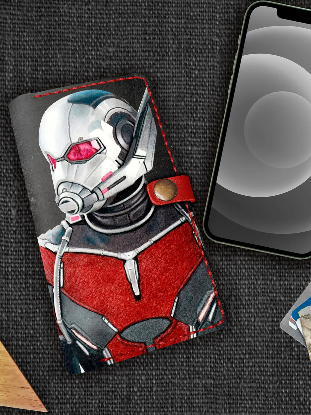 Ant Man iPhone case, All models iPhone X XR 12 13 Wallet case, Mens Womens Embossed Personalized Leather Avengers Marvel iPhone Wallet Case