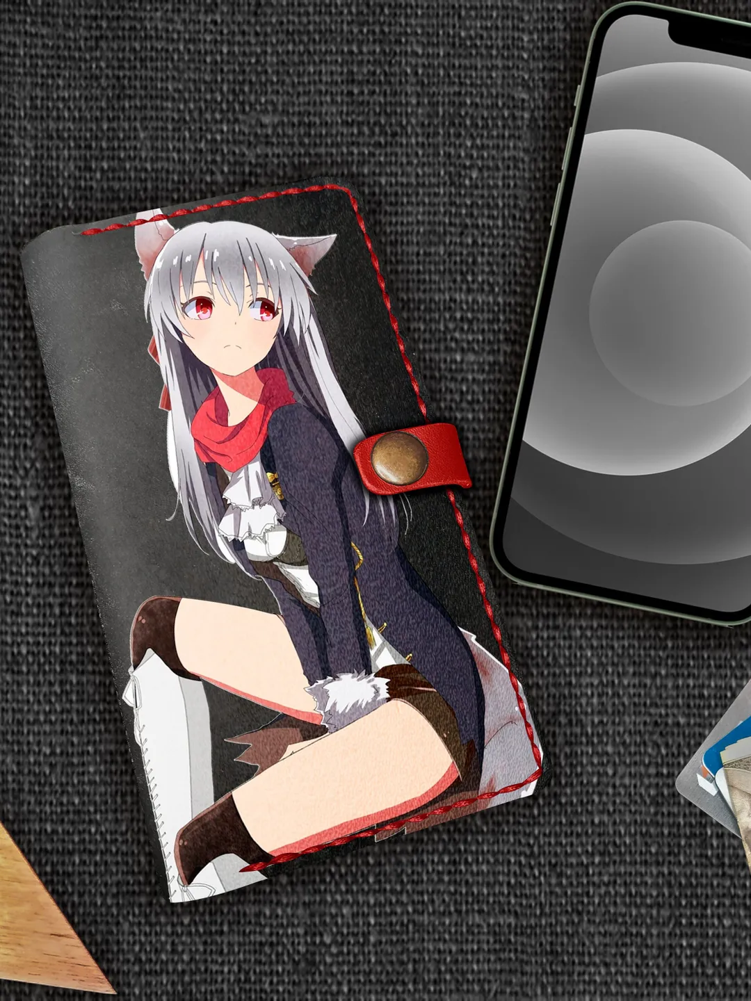 Anime Kawaii Leather iPhone Phone Wallet Case, Personalized Card Holder Cute Phone Wallet, iPhone Case 7 8 X XR 11 12 Pro Max, Gift for her