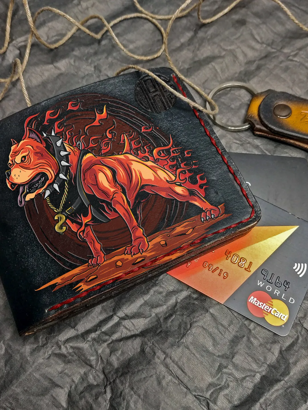 Hell Bulldog wallet, Dog wallet, Personalized  Embossed Leather Wallet, Bifold Men, Handpainted leather wallet, Mens Womens wallet him gift