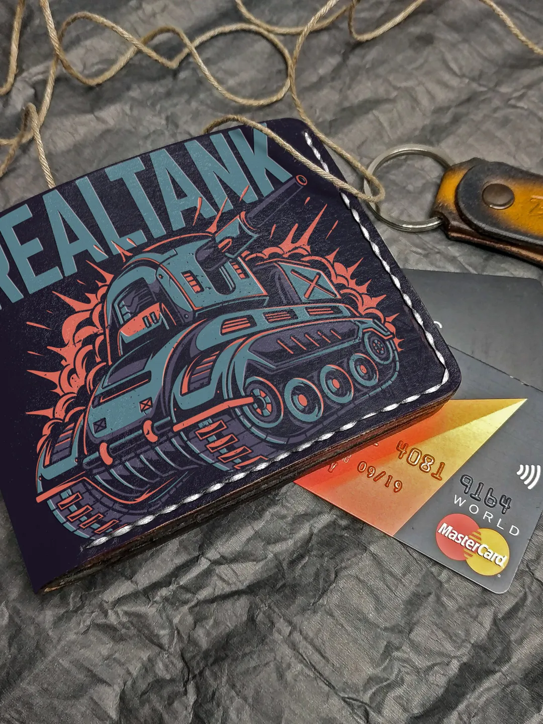 Tank wallet, Military wallet, Embossed Leather Wallet, Bifold Men Women, Handpainted wallet, Mens leather wallet, Wallet for Men Women