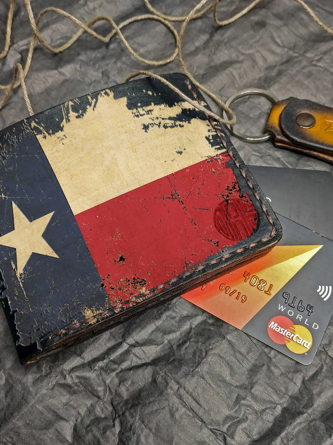 Hand painted wallet, Simple men wallet, Black leather wallet Men, Custom Mens Wallet, Wallet for husband, Texas wallet, Slim bifold wallet