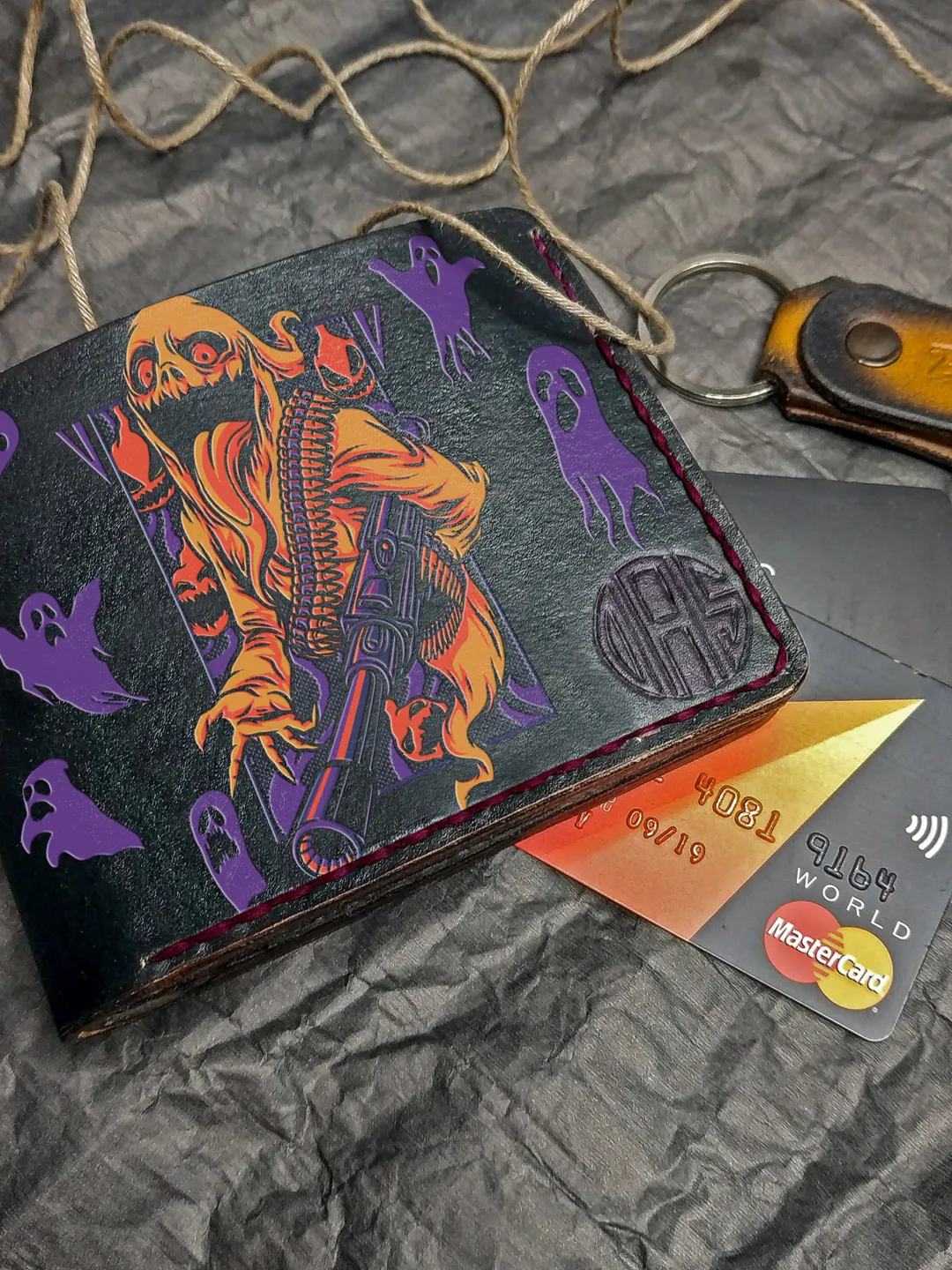 Ghost wallet, Embossed Leather Wallet, Bifold Men Women, Handpainted wallet, Mens leather wallet, Wallet for Men Women, Ghoster wallet,