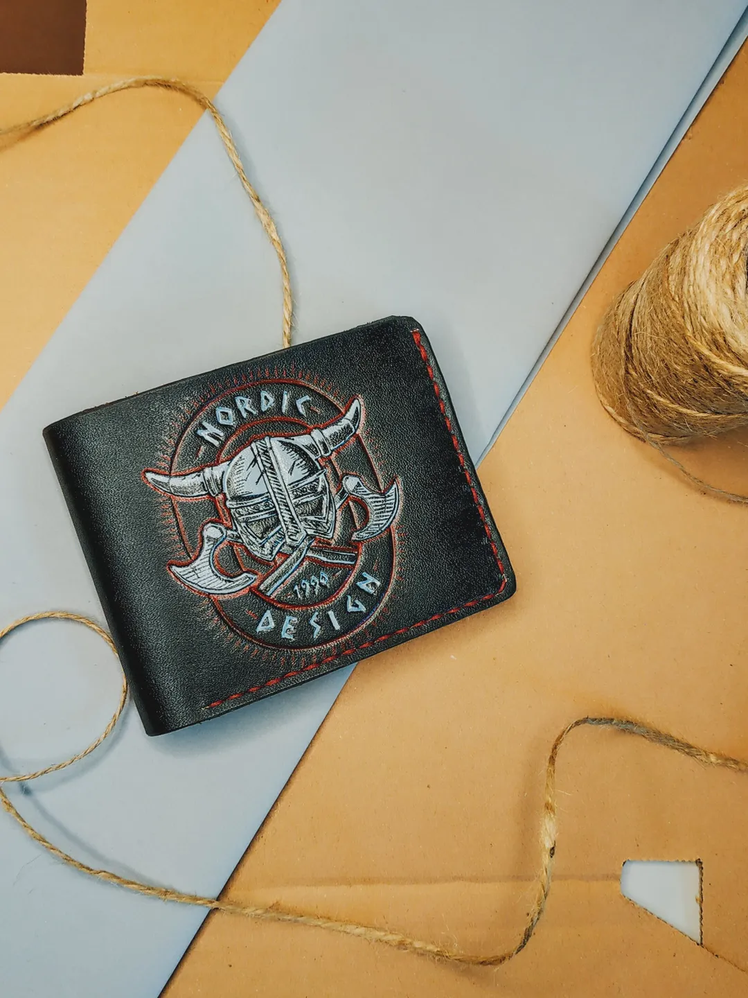 Nordic wallet, Viking wallet, Personalized Leather Wallet, Black bifold Men, Leather Embossed wallet, Mens Brutal wallet, boyfriend him gift