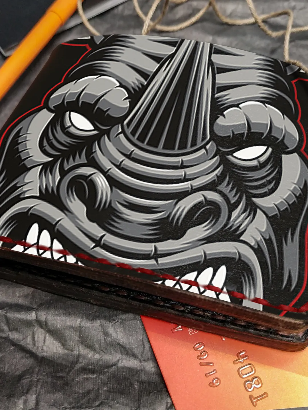 Rhino wallet, Rhinoceros wallet, Personalized Leather Wallet, Black Brutal Bifold Men, Leather Embossed wallet, Mens Womens wallet, him