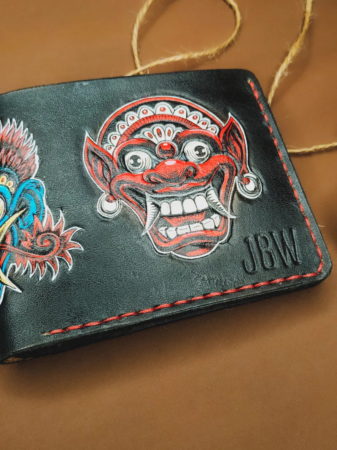 Indonesian eastern masks wallet, Japan wallet, Personalized Leather Wallet, Bifold Men, Leather Embossed wallet, Mens Women's wallet bifold