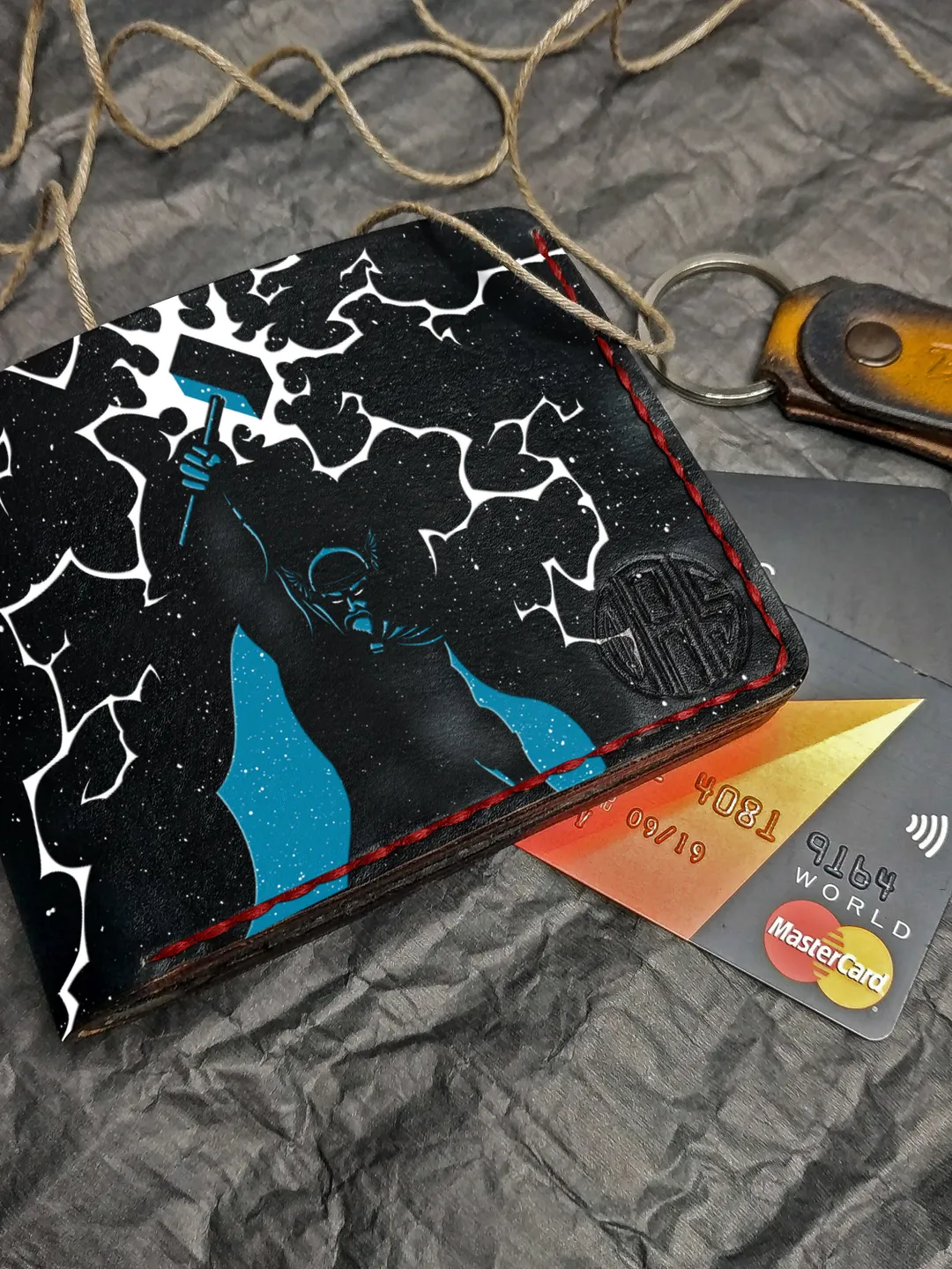 Scandinavian God Thor, Personalized Leather Wallet, Black bifold Men, Leather Embossed wallet, Mens wallet, Women's wallet, boyfriend him