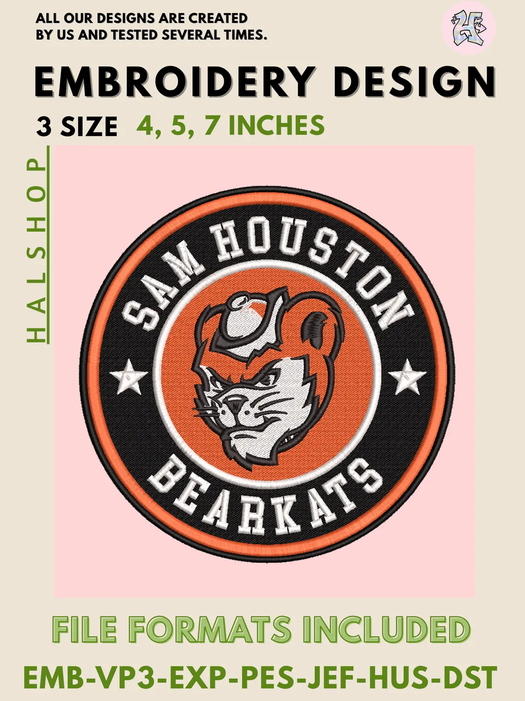 NCAA Sam Houston Bearkats Logo Embroidery Files – College Team Design, 3 Sizes, Instant Digital Download for Machine Embroidery Projects