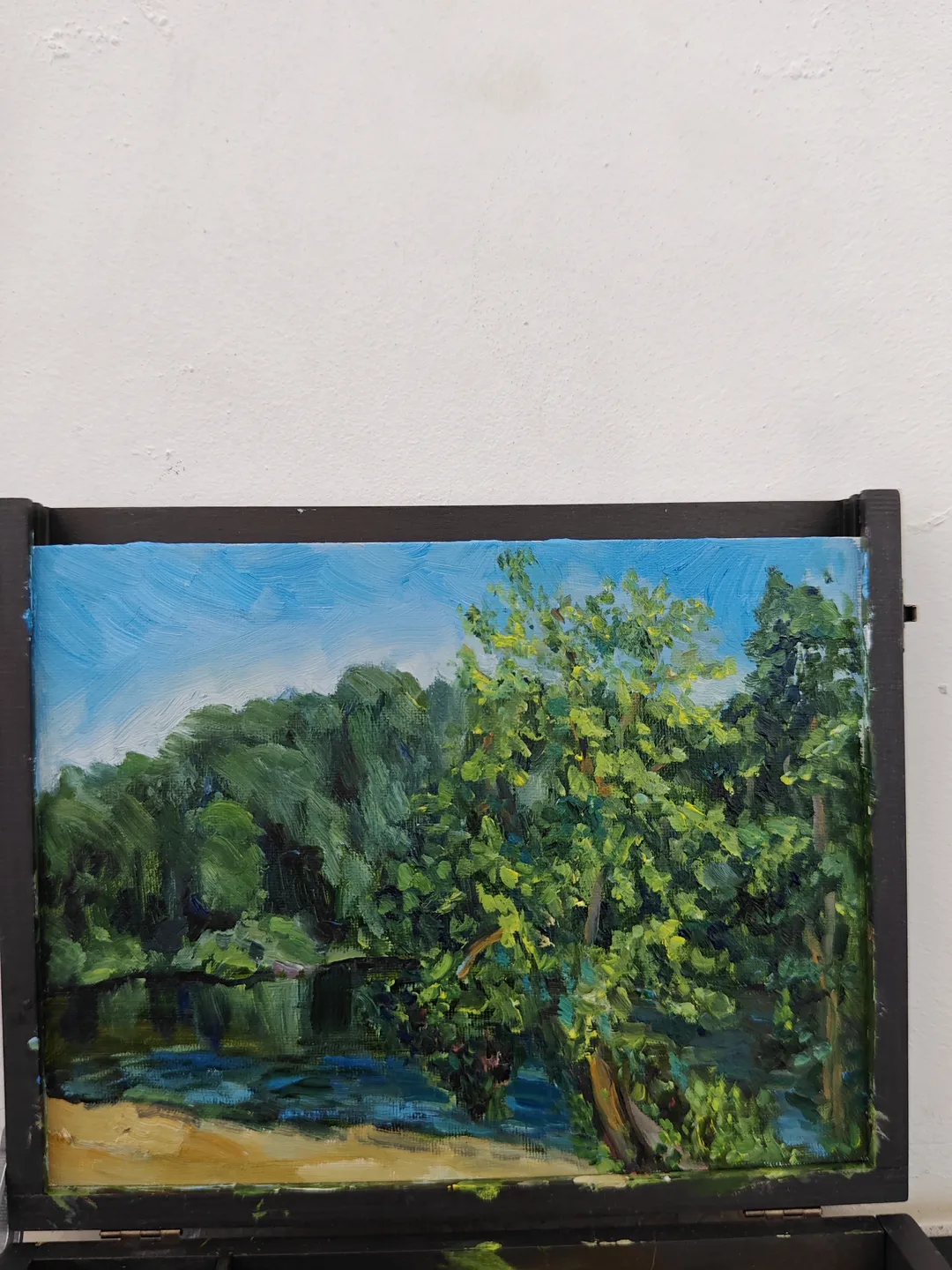 Original oil painting scenery forest lake