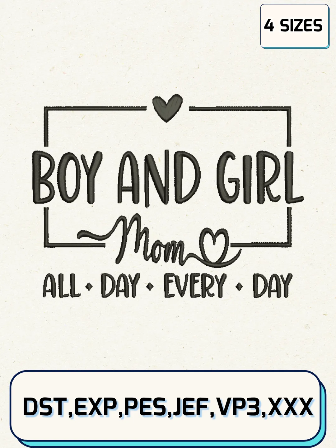 Boy And Girl Mom Embroidery Design Files, Mother's Day Logos Embroidery Designs, Machine Embroidery Files, 4 Sizes