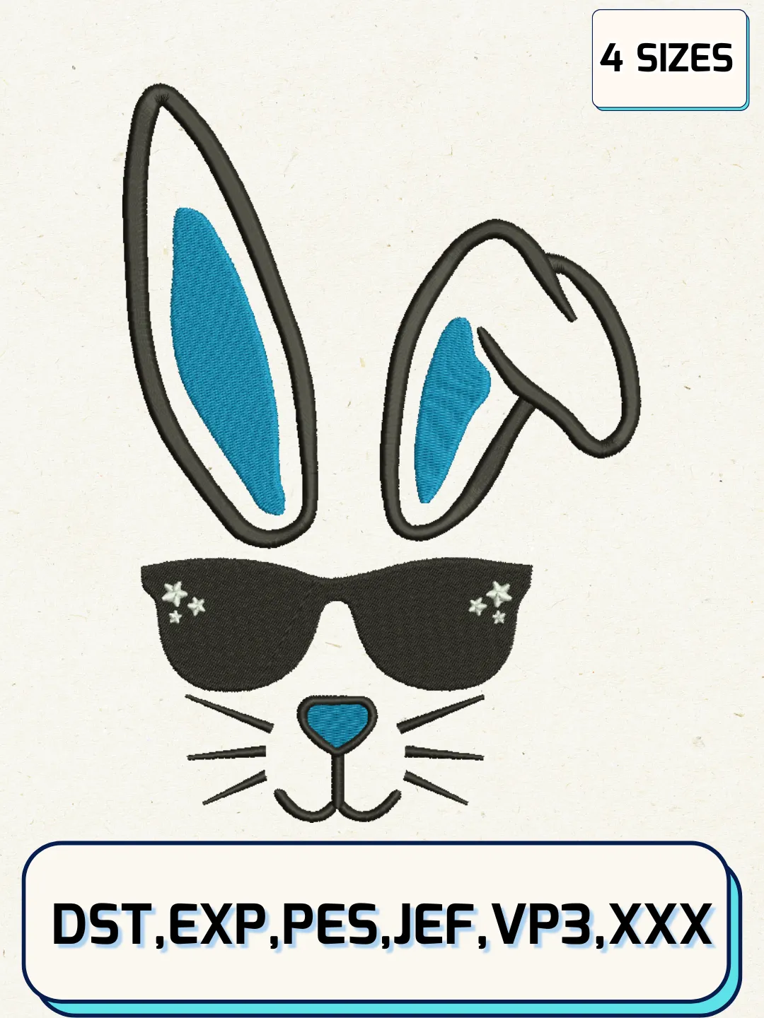 Bunny Face Easter Embroidery Design Files, Easter Day Logos Embroidery Designs, Machine Embroidery Files, 4 Sizes