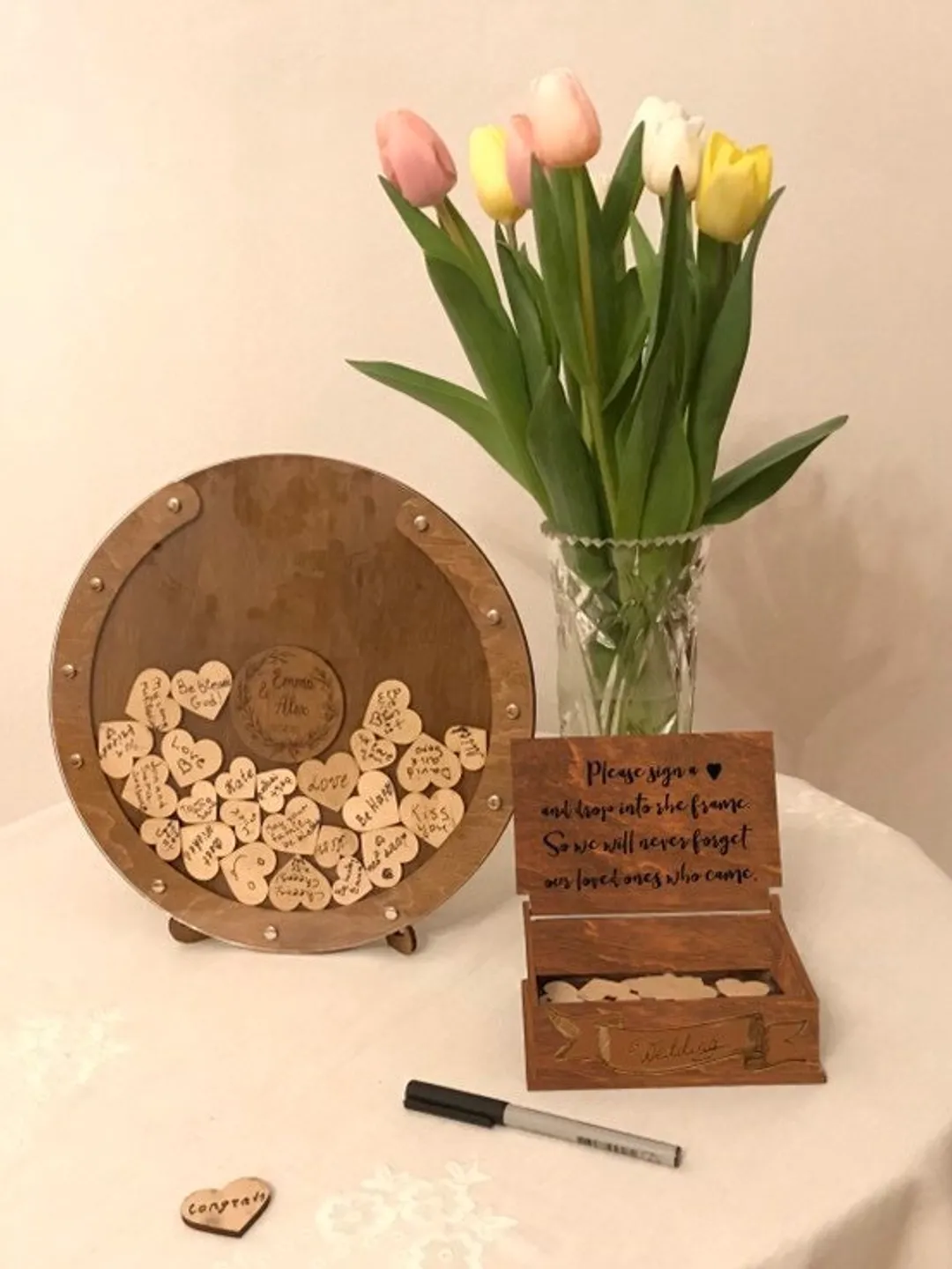 Wedding guest book, wooden heart drop box, custom alternative guestbook, please sign our