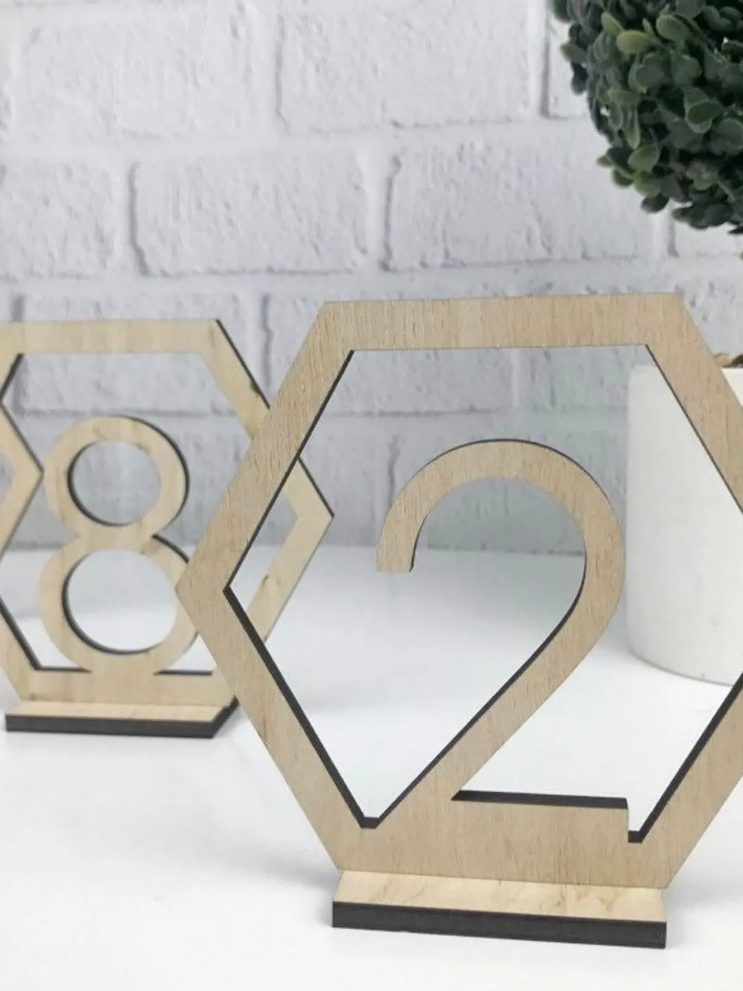 Rustic wedding table number, custom wood reception decor, personalized hexagon number sign